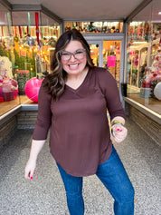 Essential Butter Soft V Neck Long Sleeve Top - Brown *FINAL SALE*