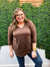 Essential Butter Soft V Neck Long Sleeve Top - Brown *FINAL SALE*