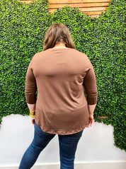 Essential Butter Soft V Neck Long Sleeve Top - Brown *FINAL SALE*