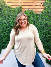 Essential Butter Soft V Neck Long Sleeve Top - Tan *FINAL SALE*