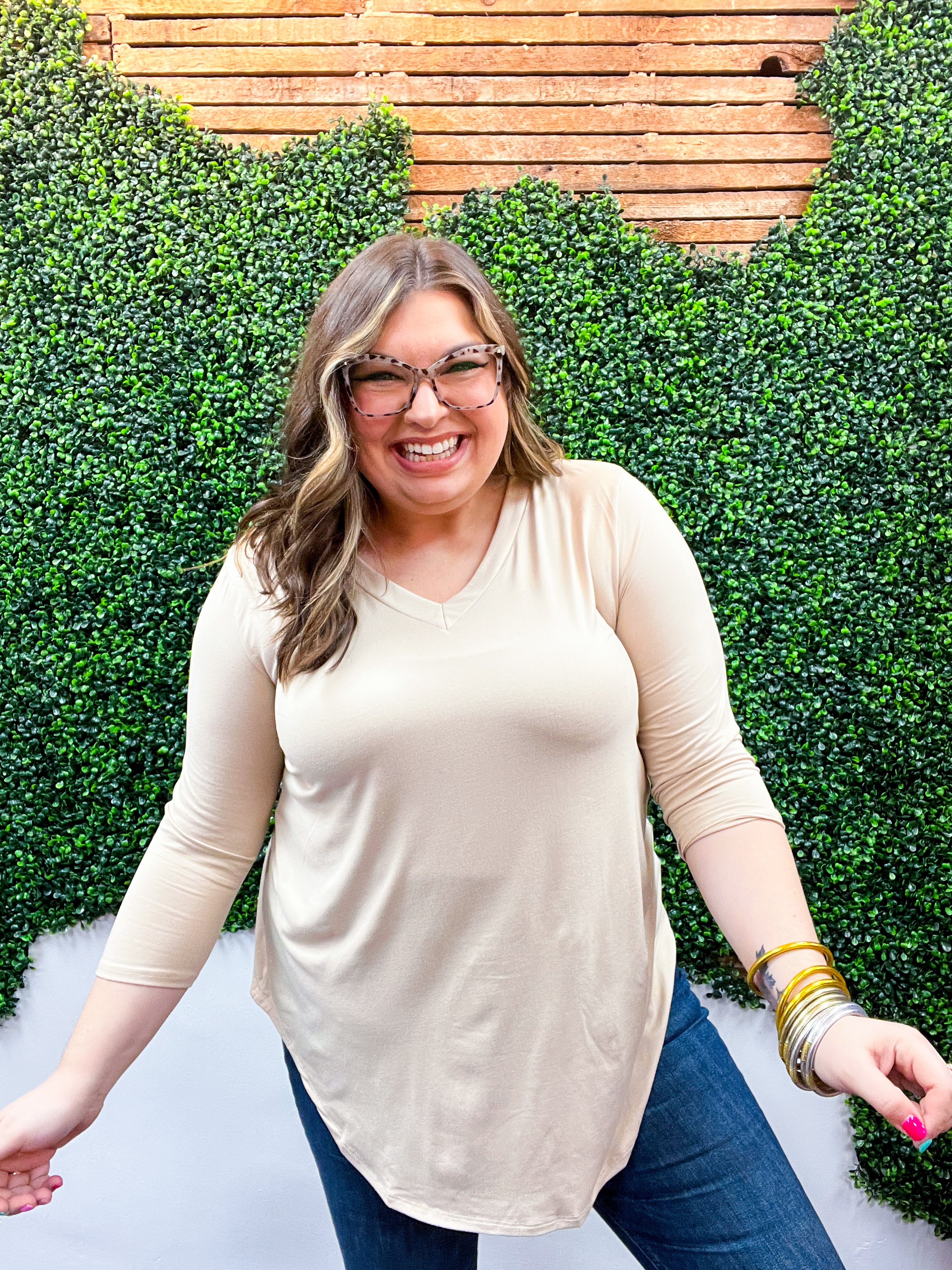 Essential Butter Soft V Neck Long Sleeve Top - Tan *FINAL SALE*
