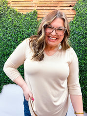 Essential Butter Soft V Neck Long Sleeve Top - Tan *FINAL SALE*