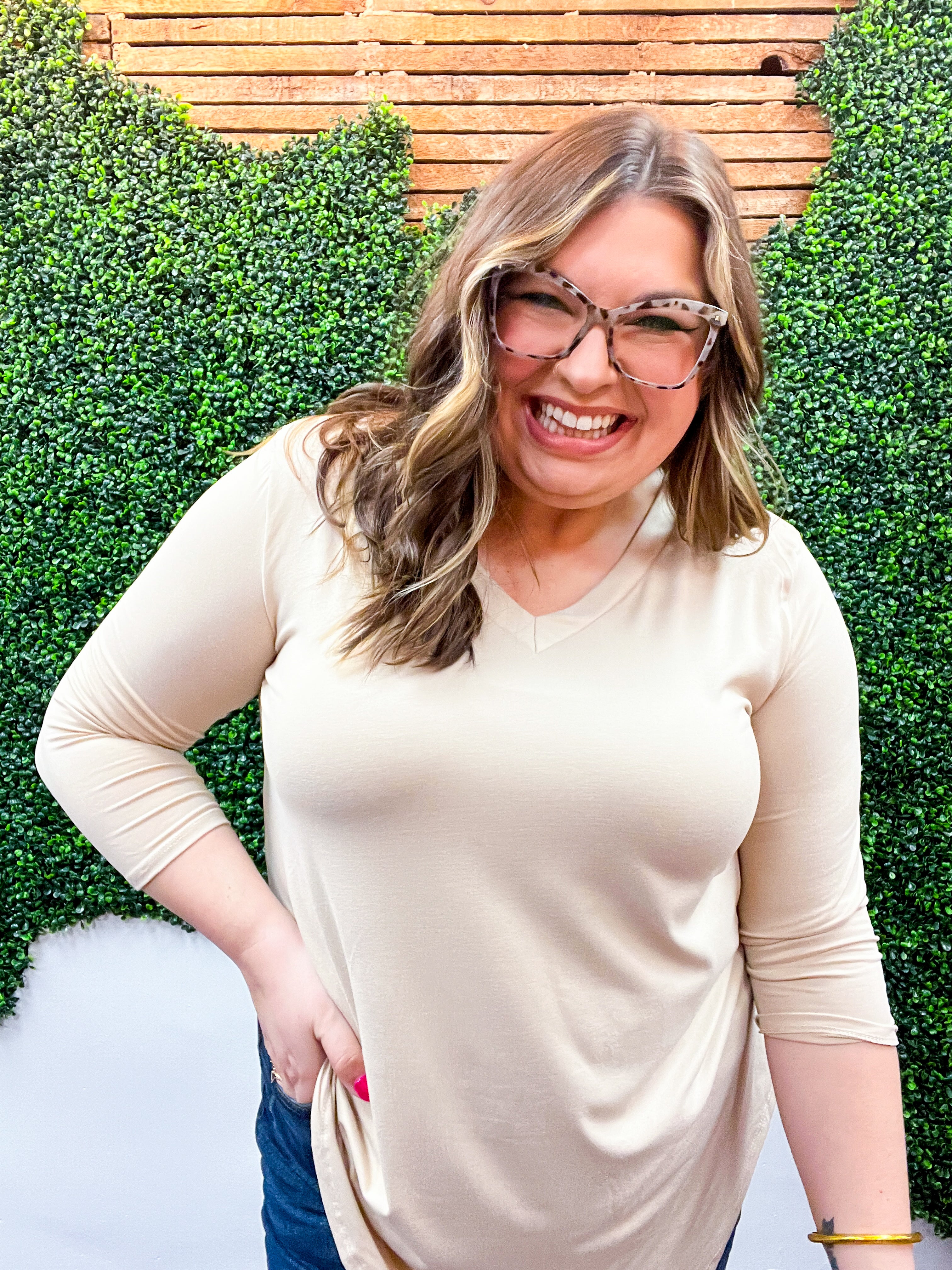 Essential Butter Soft V Neck Long Sleeve Top - Tan *FINAL SALE*