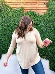 Essential Butter Soft V Neck Long Sleeve Top - Tan *FINAL SALE*