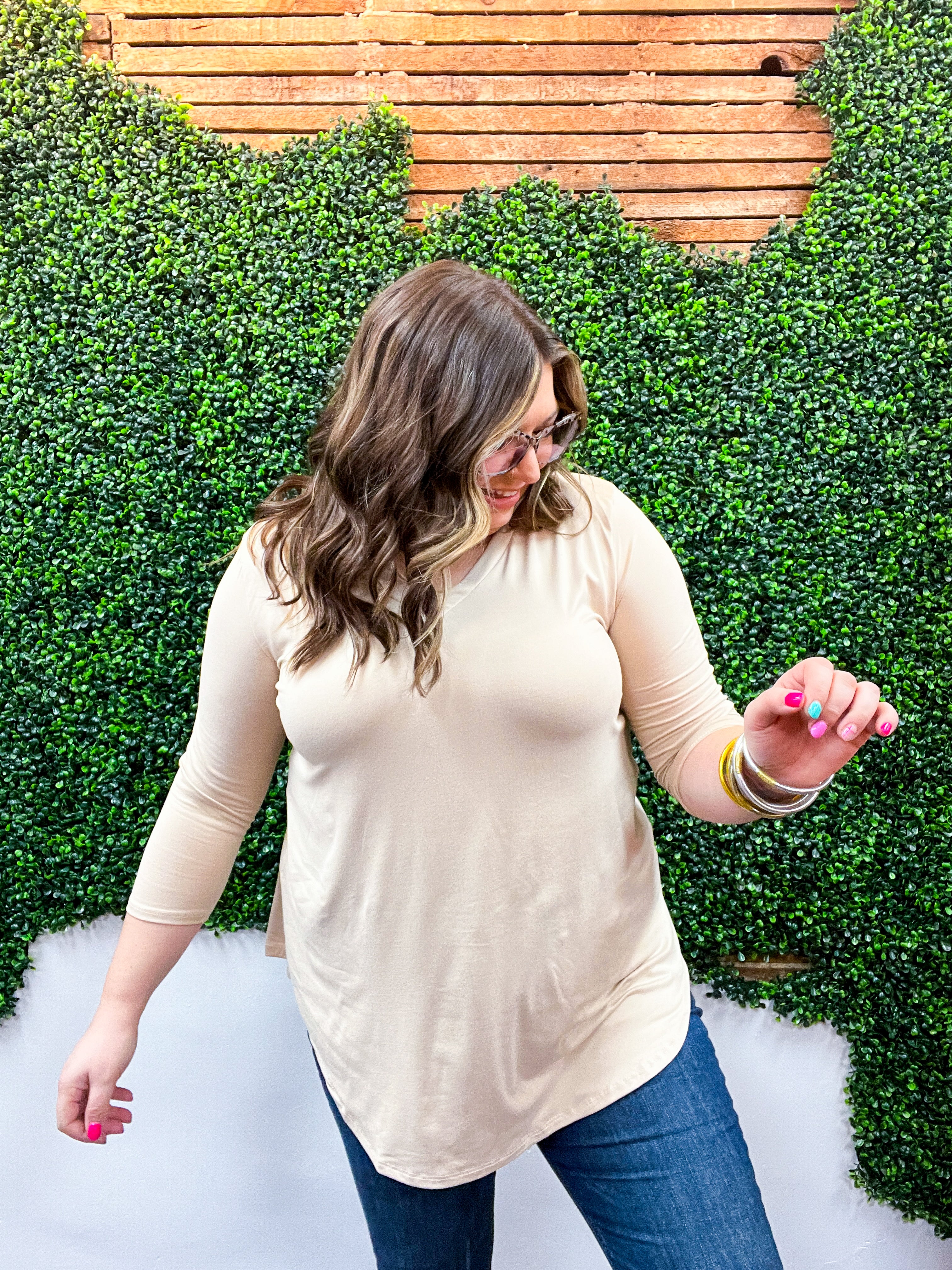 Essential Butter Soft V Neck Long Sleeve Top - Tan *FINAL SALE*