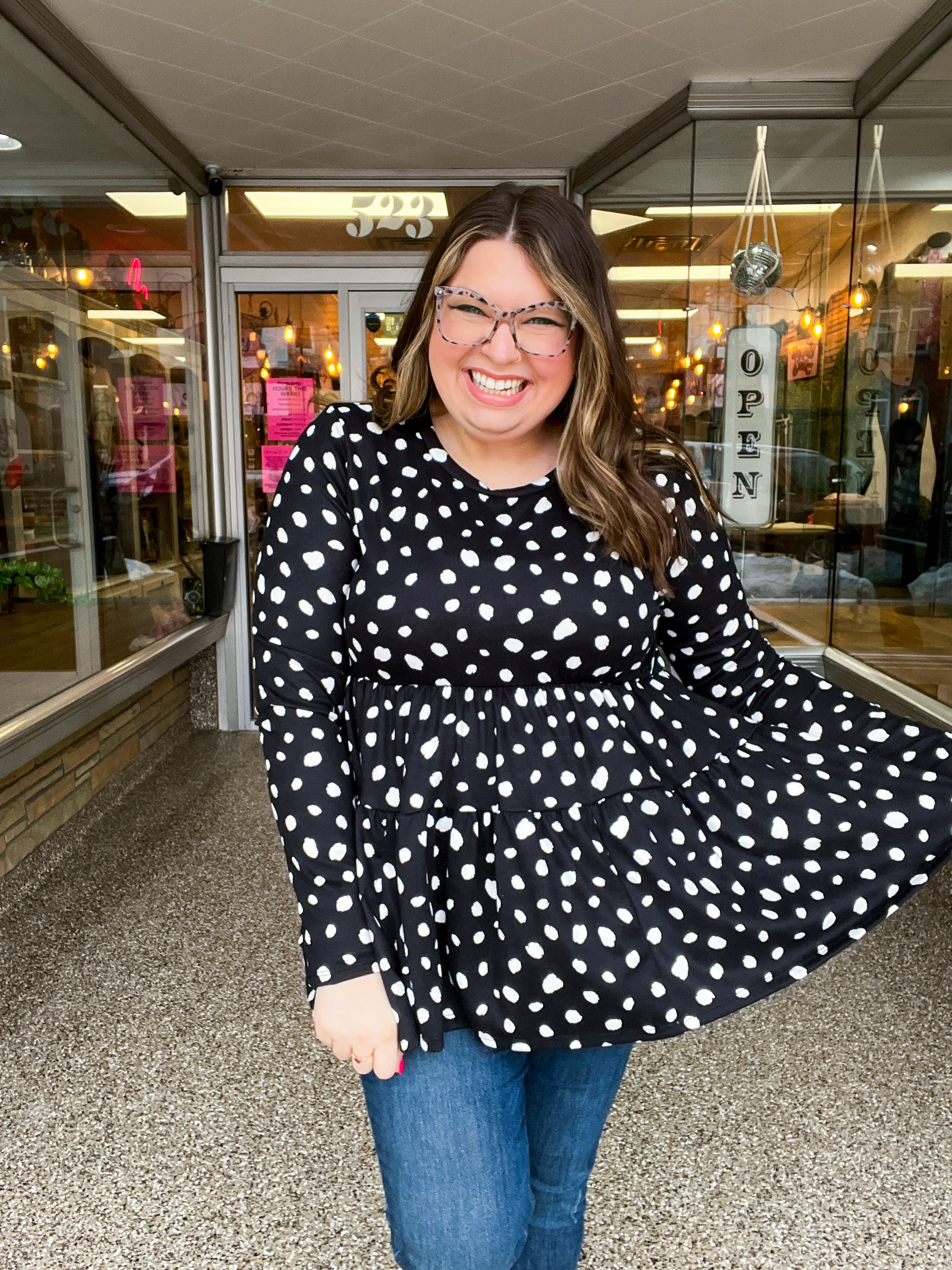 Dotted Delight Babydoll Top - Black & White *FINAL SALE*
