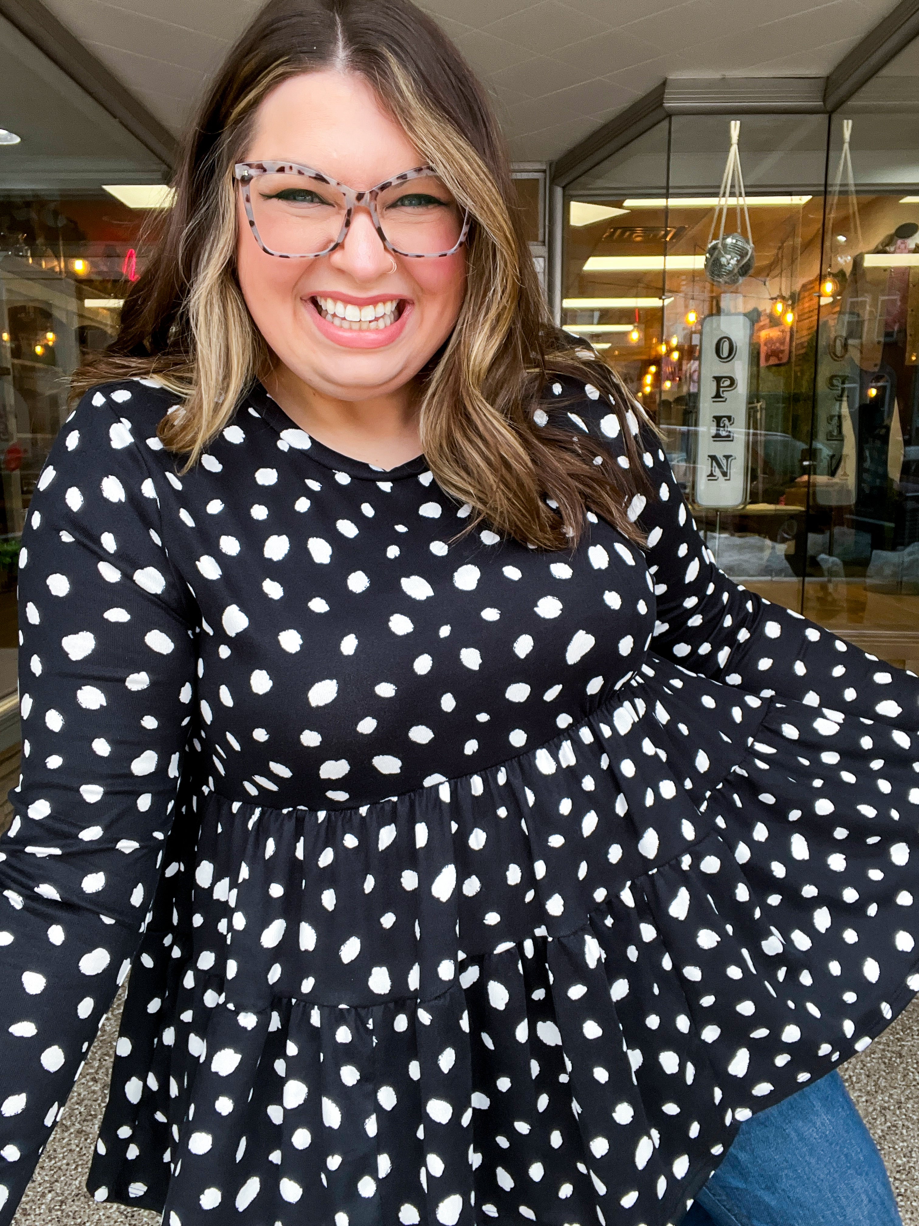 Dotted Delight Babydoll Top - Black & White *FINAL SALE*