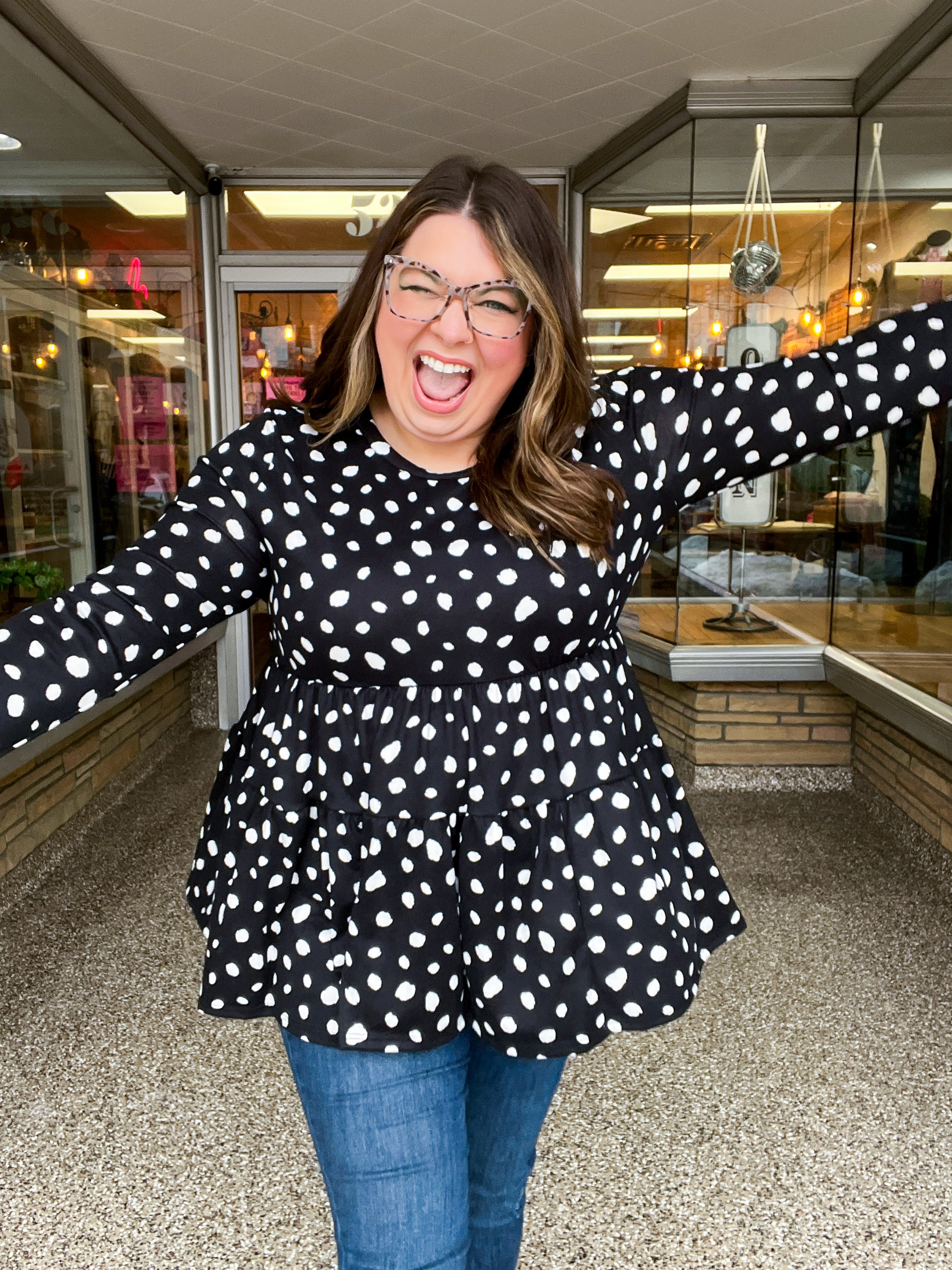 Dotted Delight Babydoll Top - Black & White *FINAL SALE*