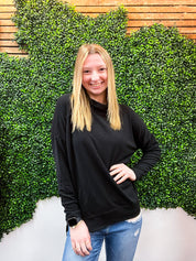 Cozy Currents French Terry Cowl Neck Top - Black *FINAL SALE*