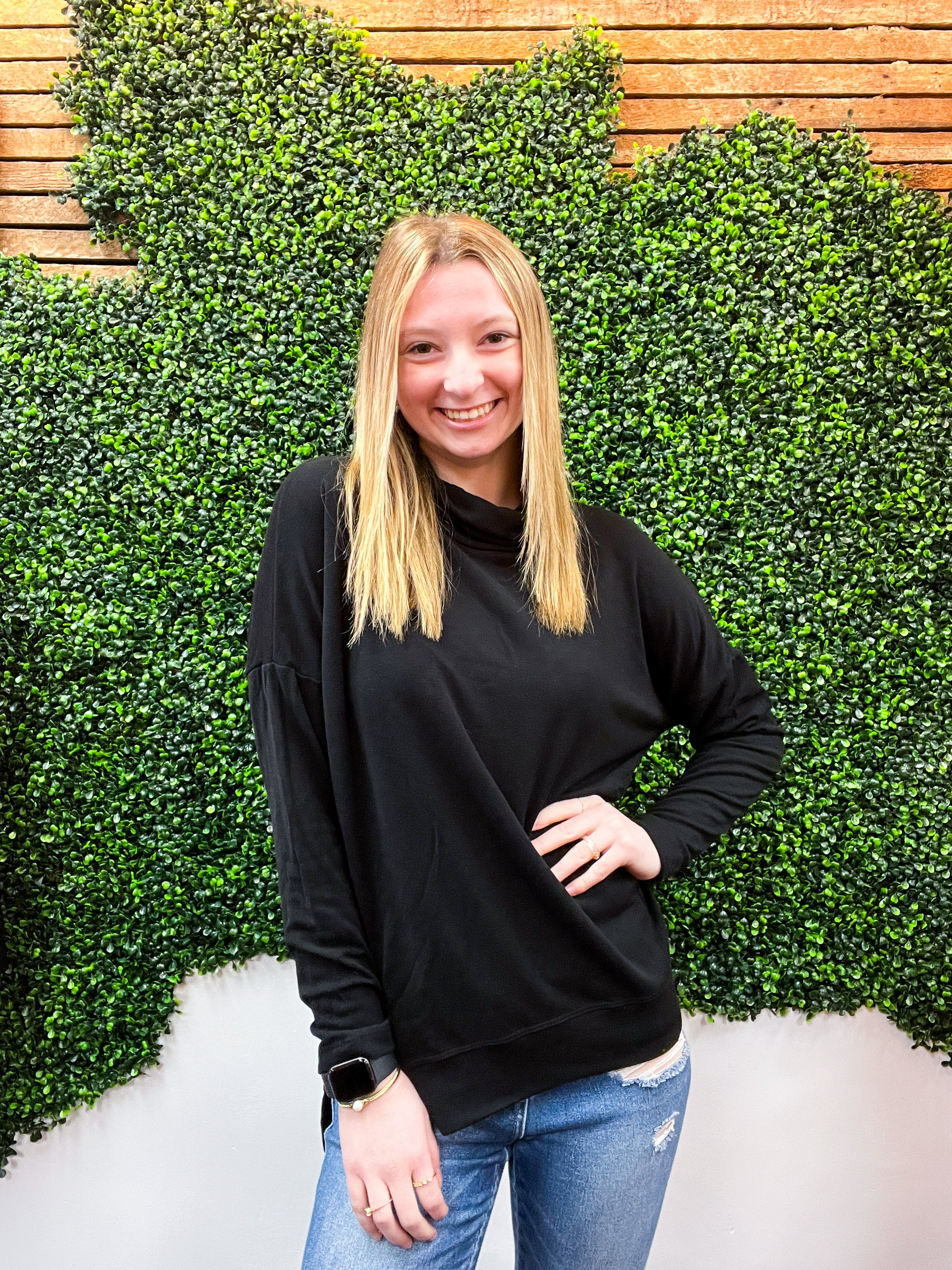 Cozy Currents French Terry Cowl Neck Top - Black *FINAL SALE*