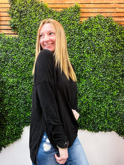Cozy Currents French Terry Cowl Neck Top - Black *FINAL SALE*
