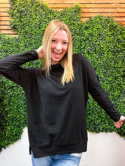 Cozy Currents French Terry Cowl Neck Top - Black *FINAL SALE*