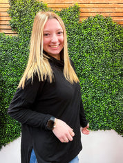 Cozy Currents French Terry Cowl Neck Top - Black *FINAL SALE*