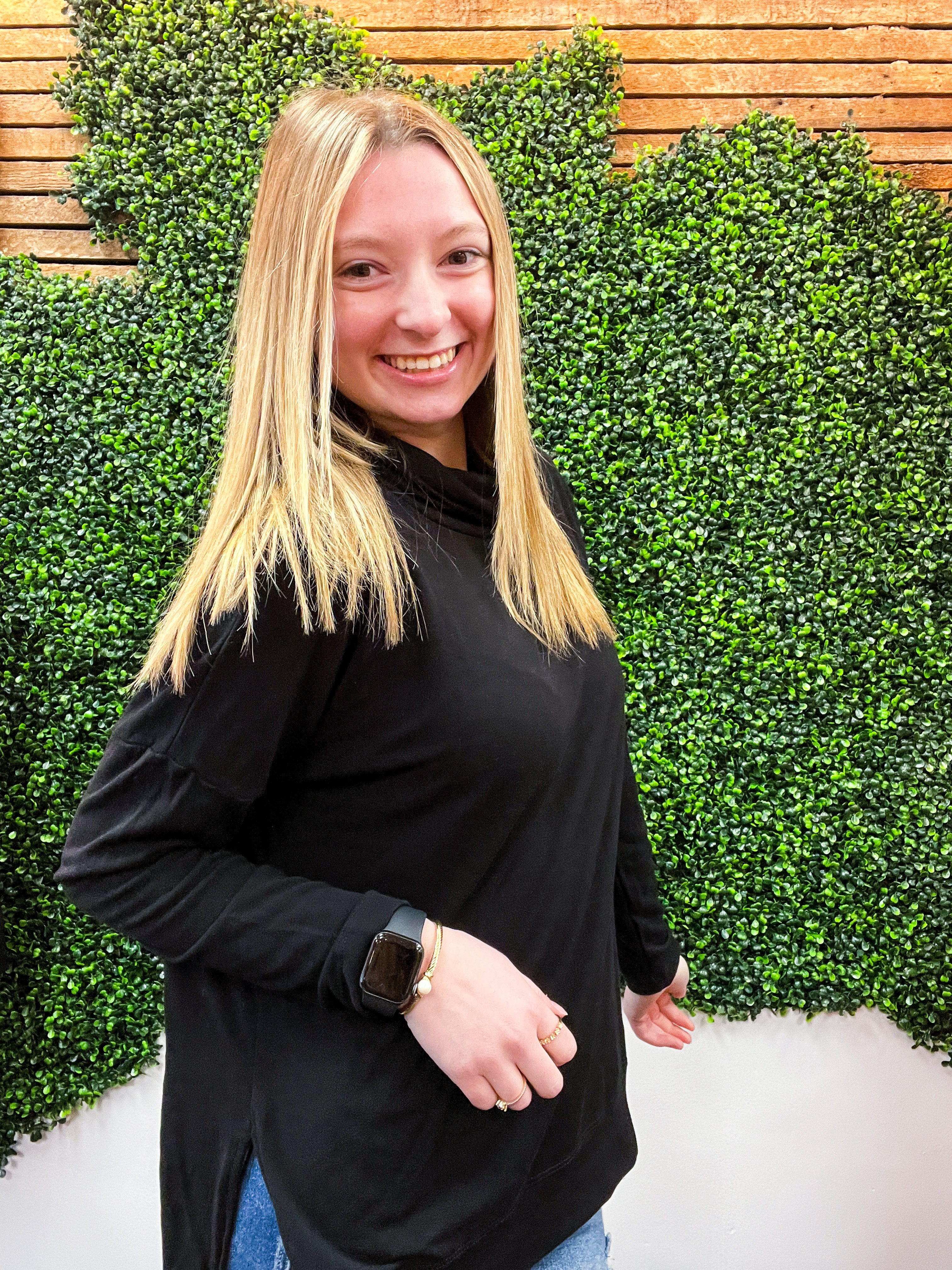 Cozy Currents French Terry Cowl Neck Top - Black *FINAL SALE*
