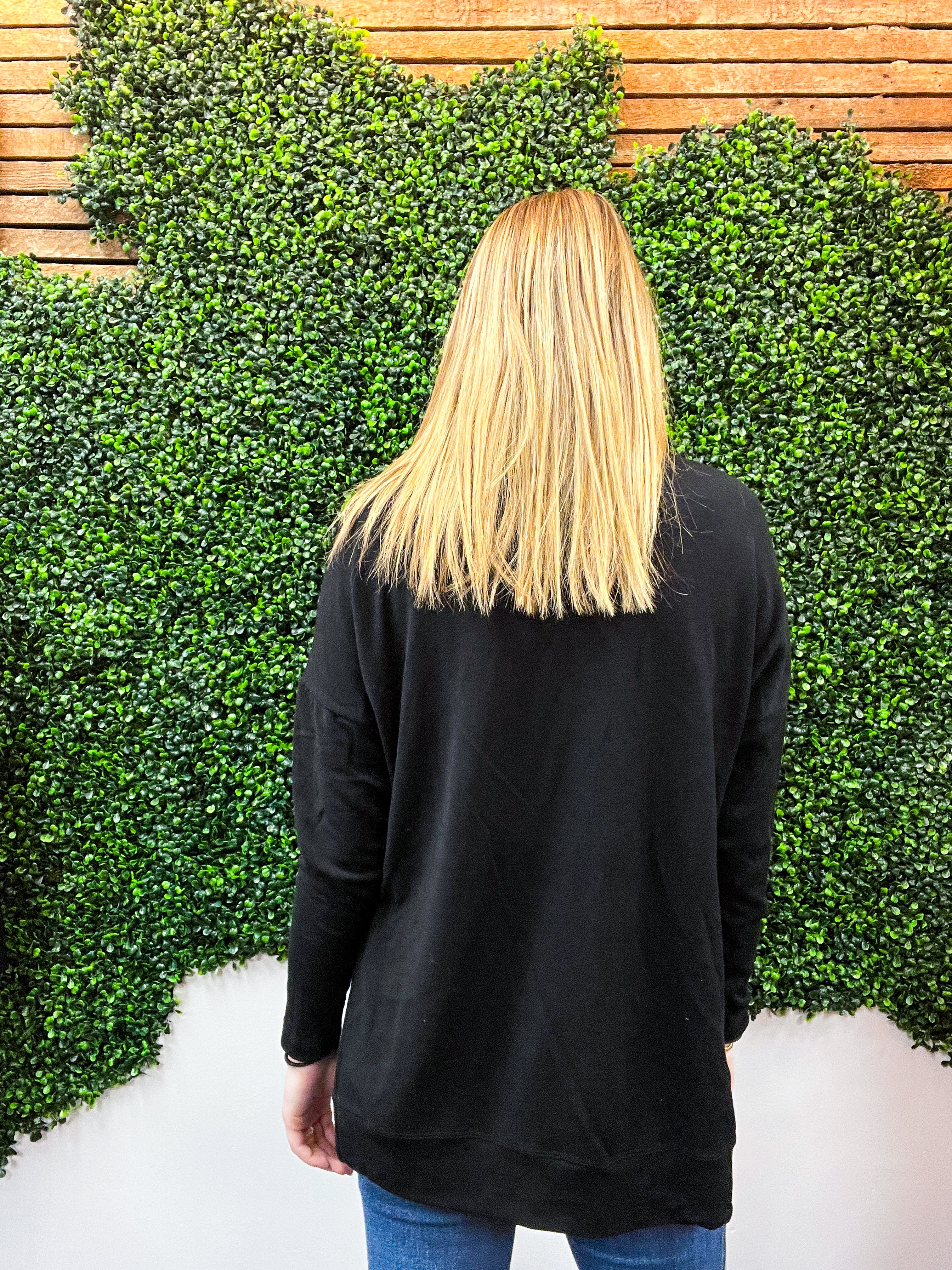 Cozy Currents French Terry Cowl Neck Top - Black *FINAL SALE*