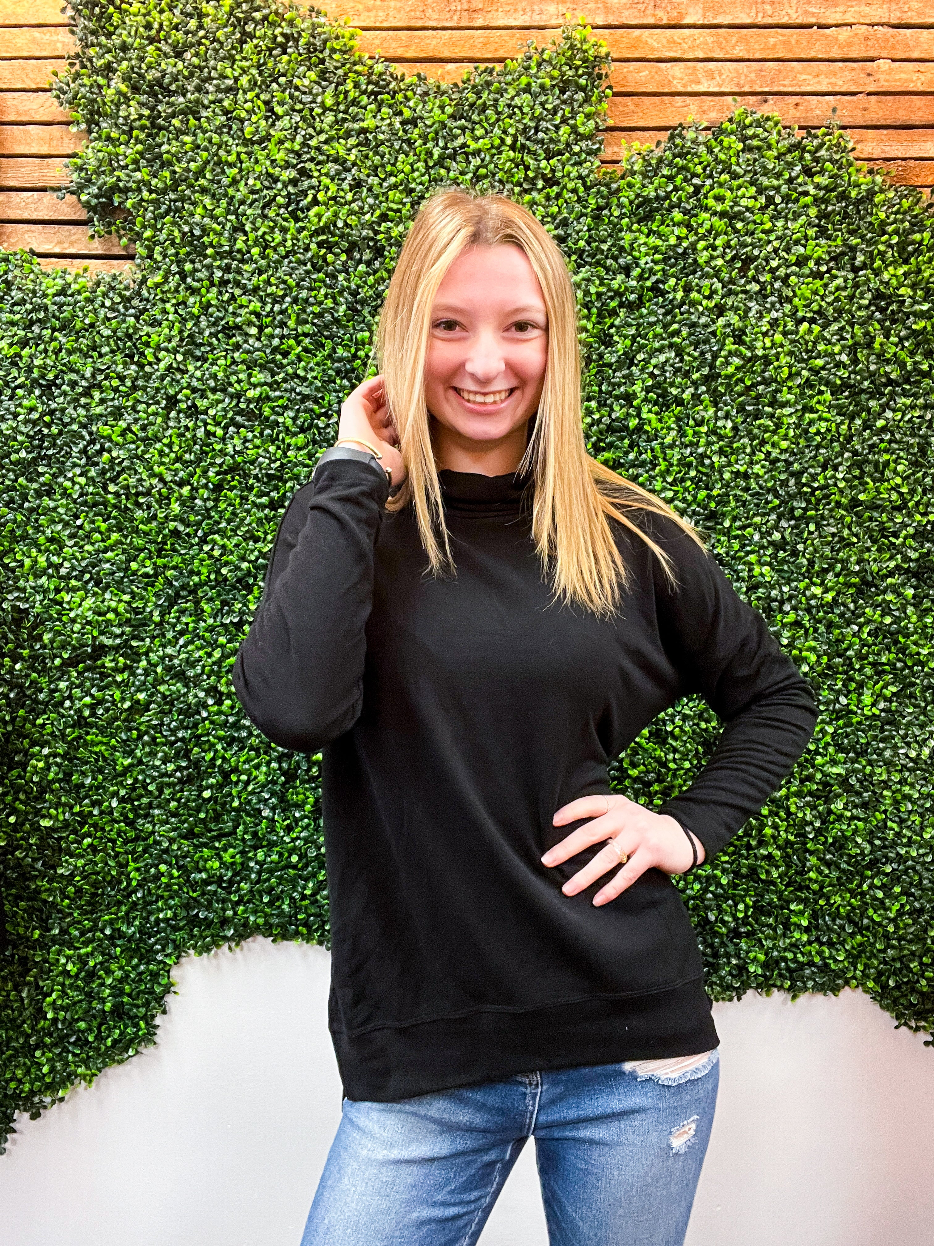 Cozy Currents French Terry Cowl Neck Top - Black *FINAL SALE*