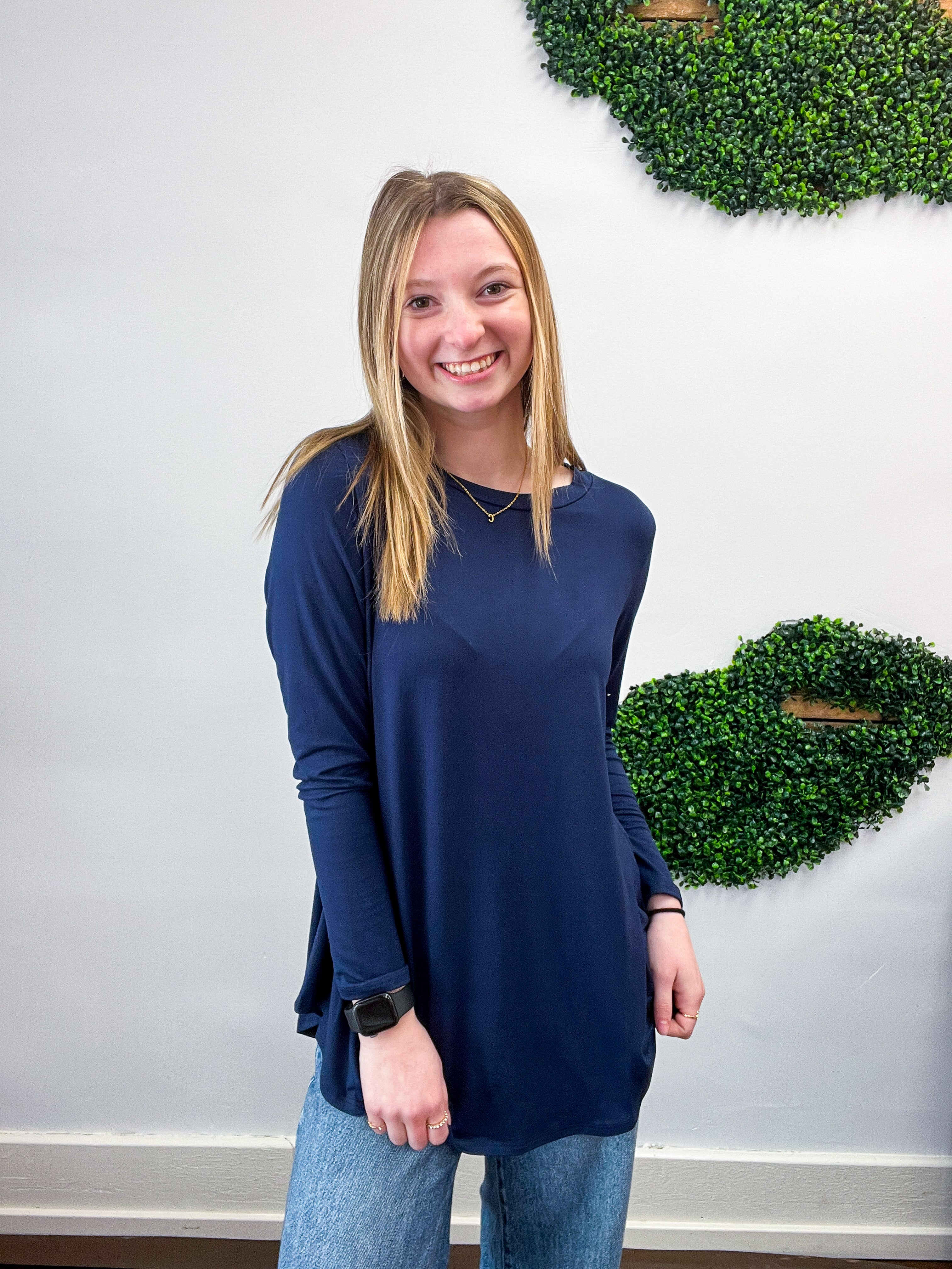 Essential Butter Soft Round Neck Long Sleeve Top - Navy *FINAL SALE*