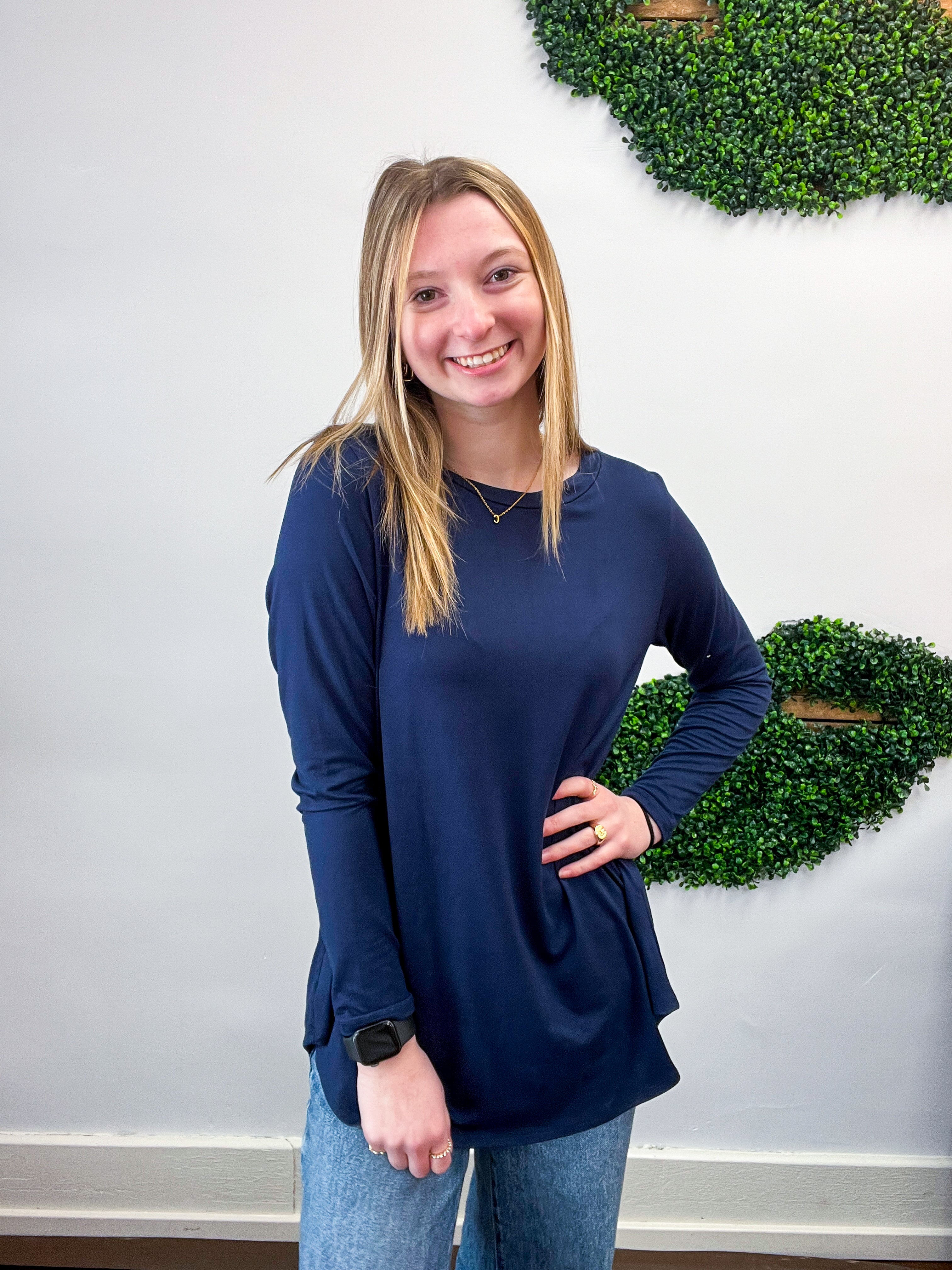 Essential Butter Soft Round Neck Long Sleeve Top - Navy *FINAL SALE*