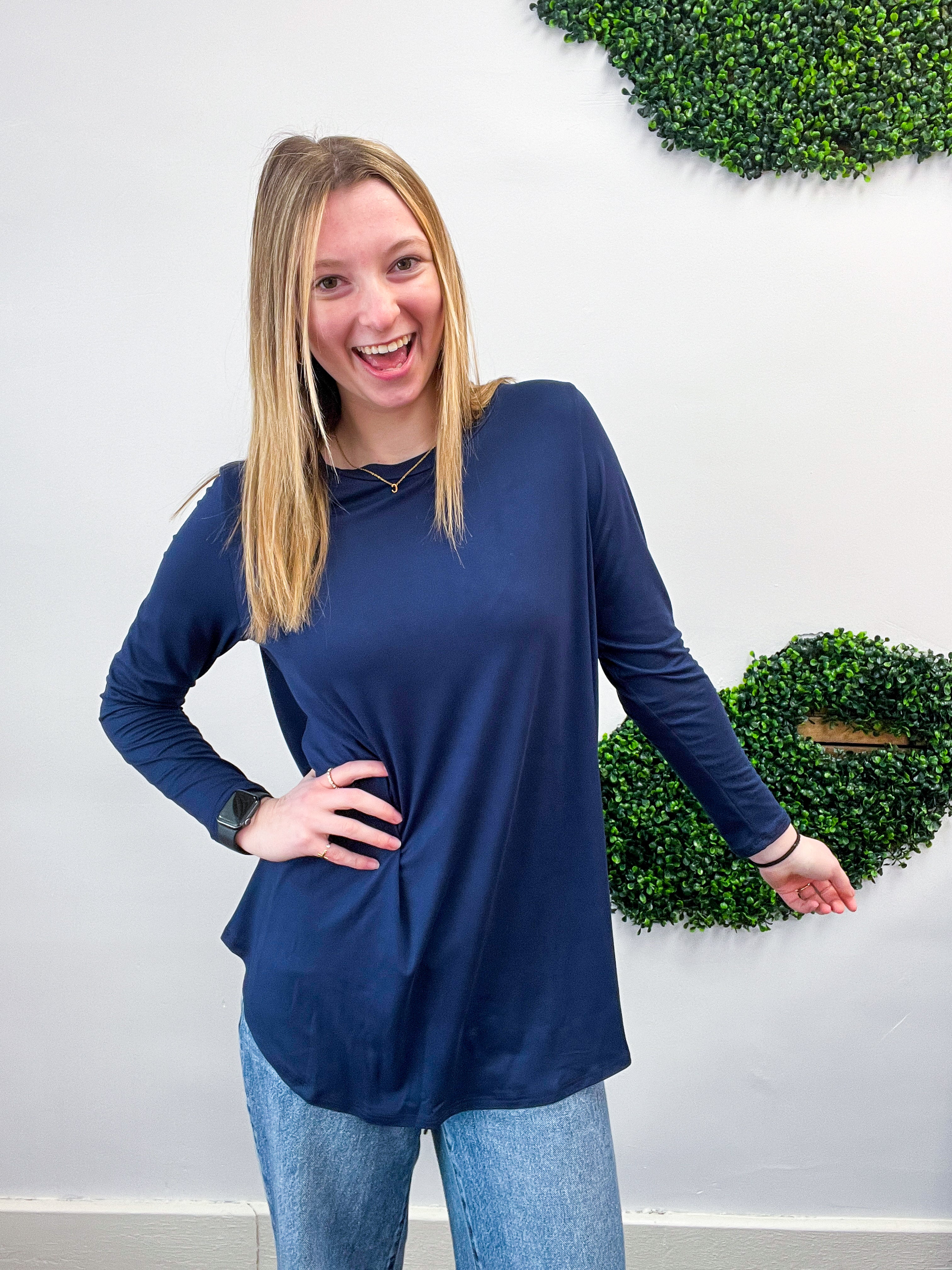 Essential Butter Soft Round Neck Long Sleeve Top - Navy *FINAL SALE*