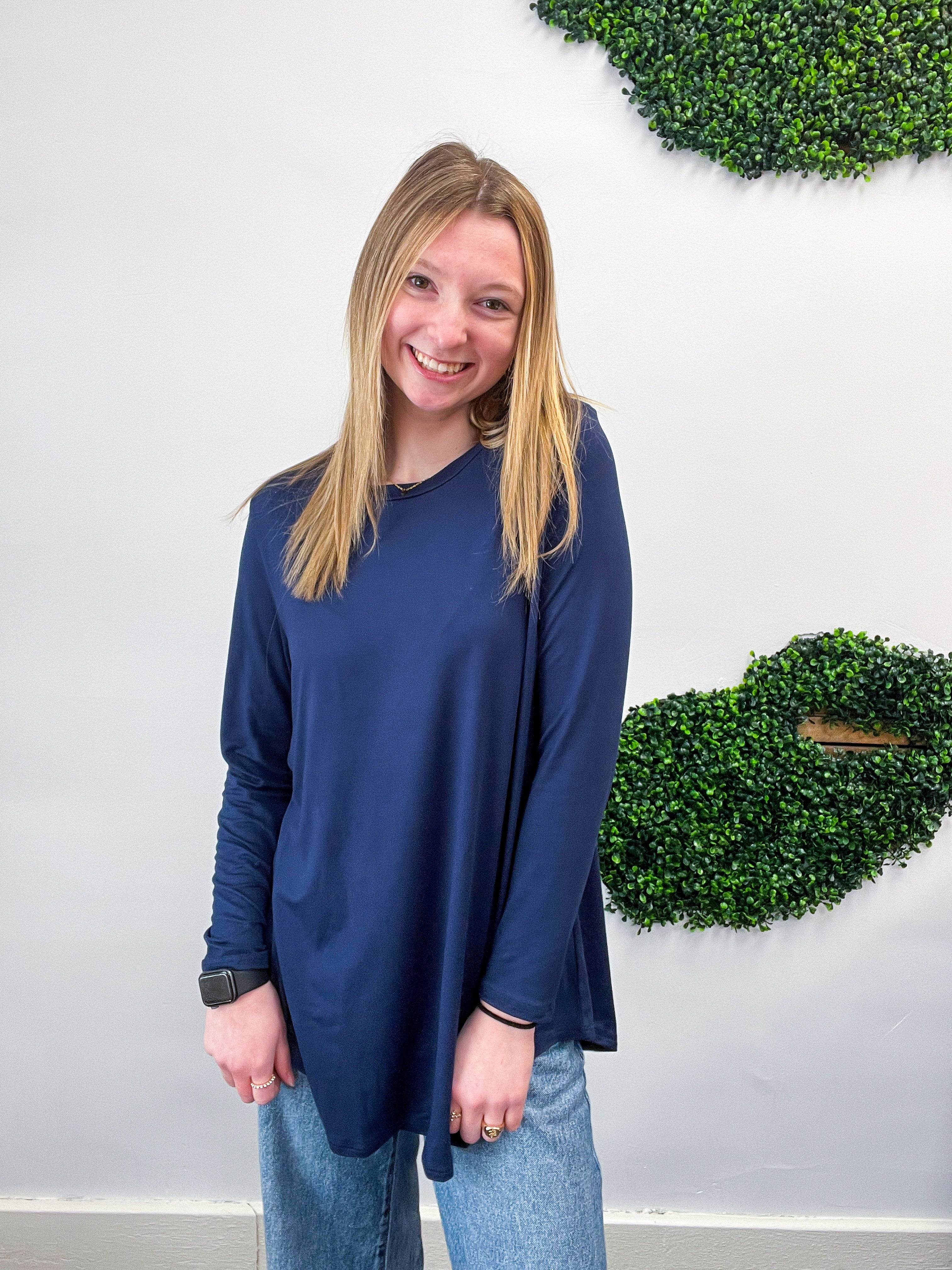 Essential Butter Soft Round Neck Long Sleeve Top - Navy *FINAL SALE*