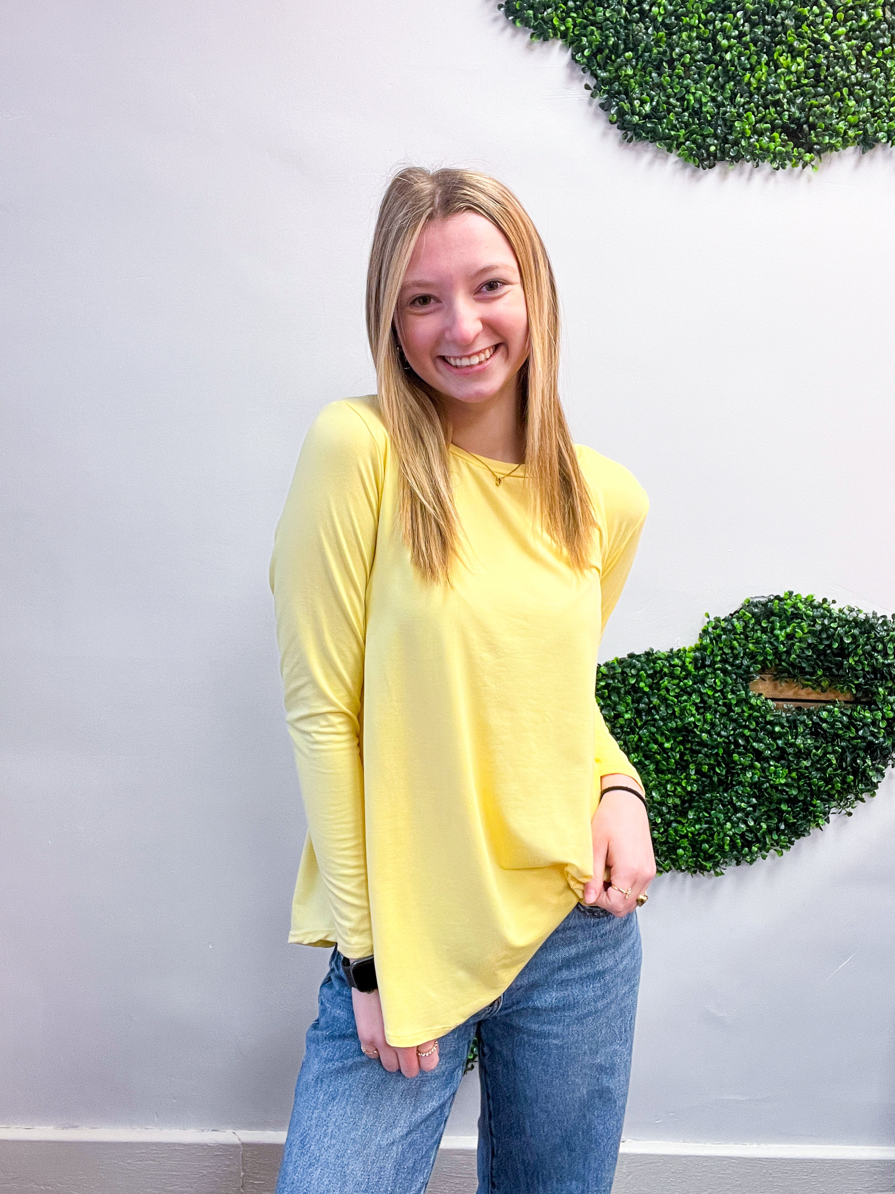 Essential Butter Soft Round Neck Long Sleeve Top - Banana *FINAL SALE*