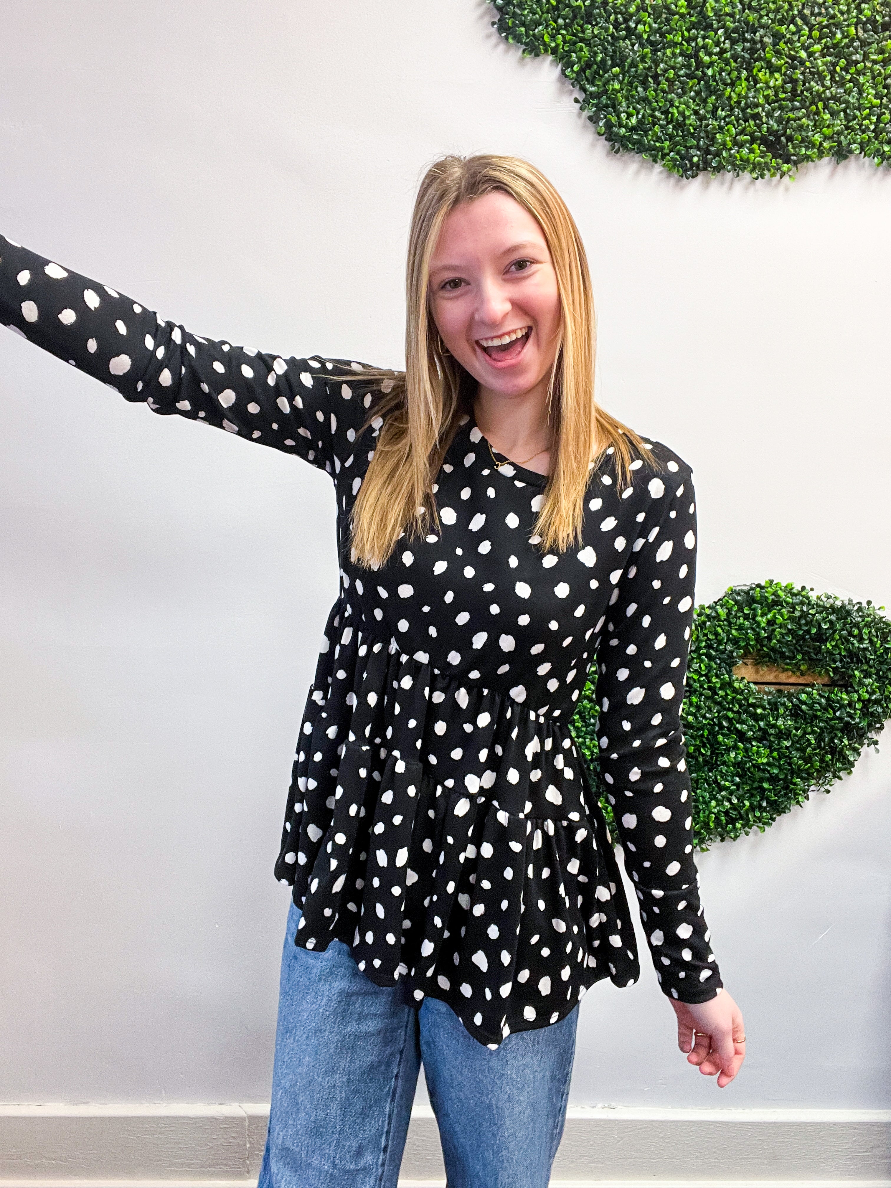 Dotted Delight Babydoll Top - Black & White *FINAL SALE*