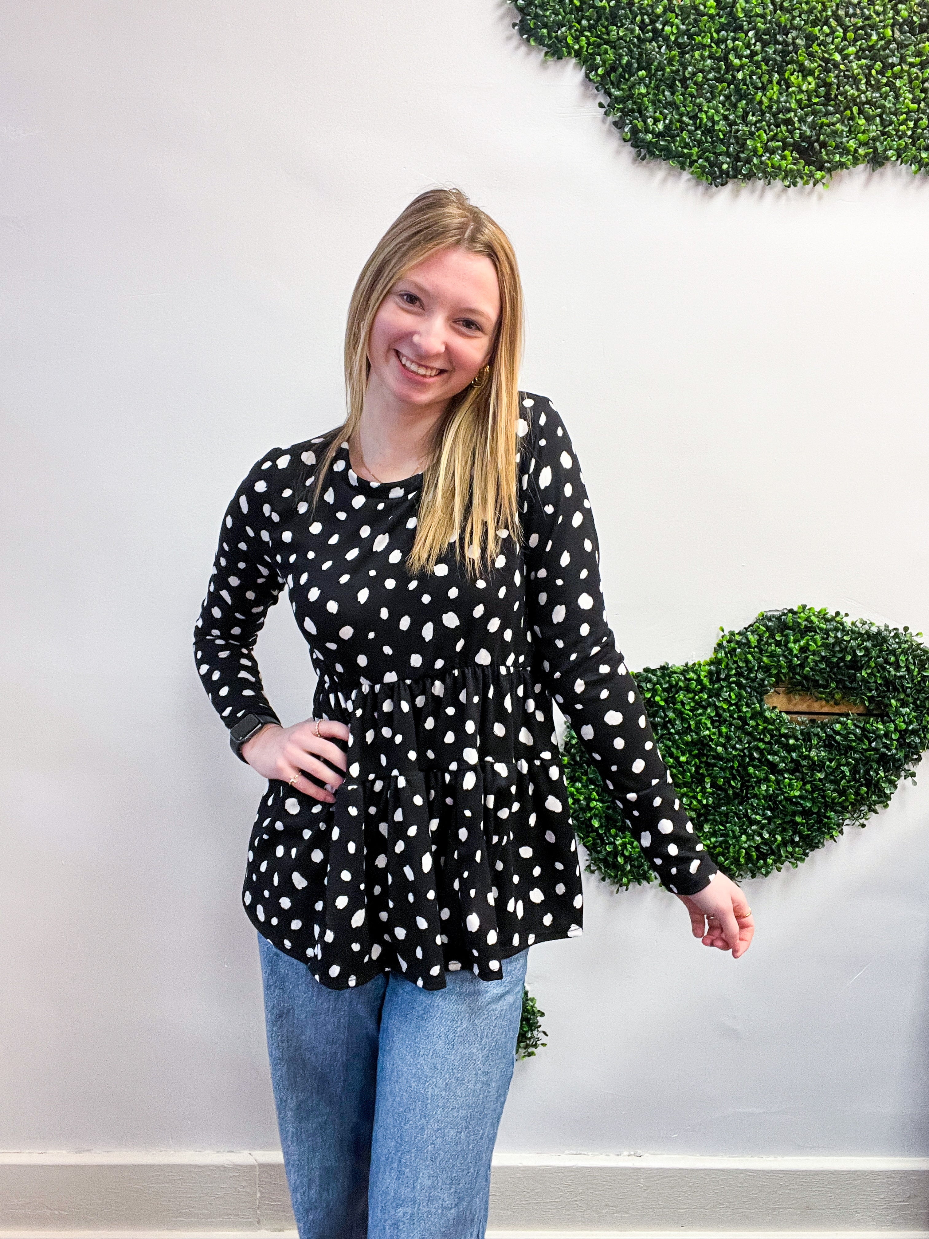 Dotted Delight Babydoll Top - Black & White *FINAL SALE*