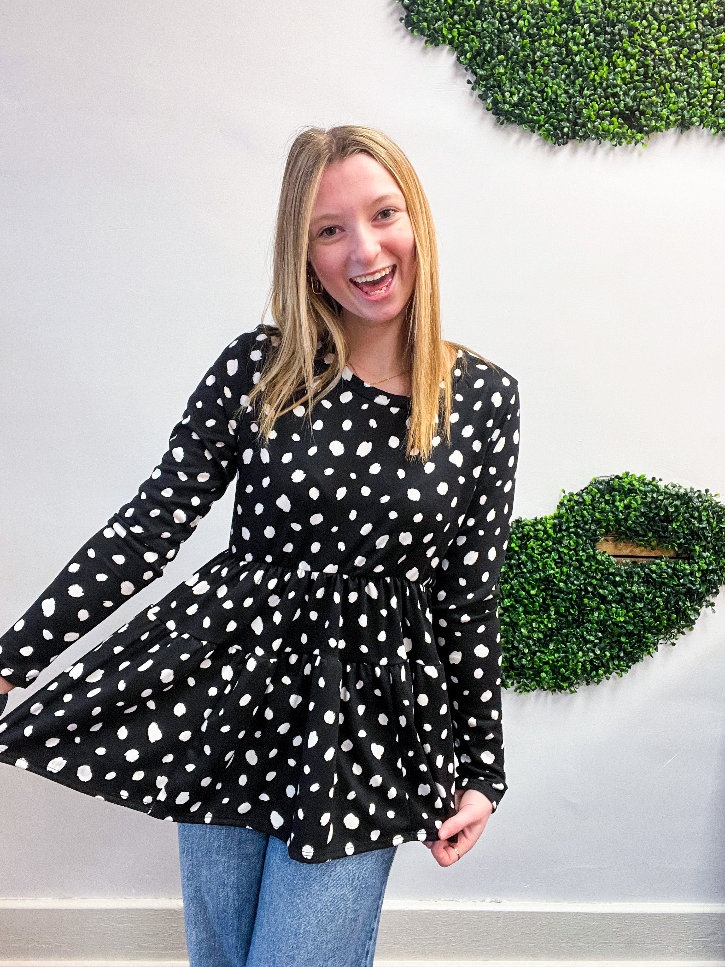 Dotted Delight Babydoll Top - Black & White *FINAL SALE*