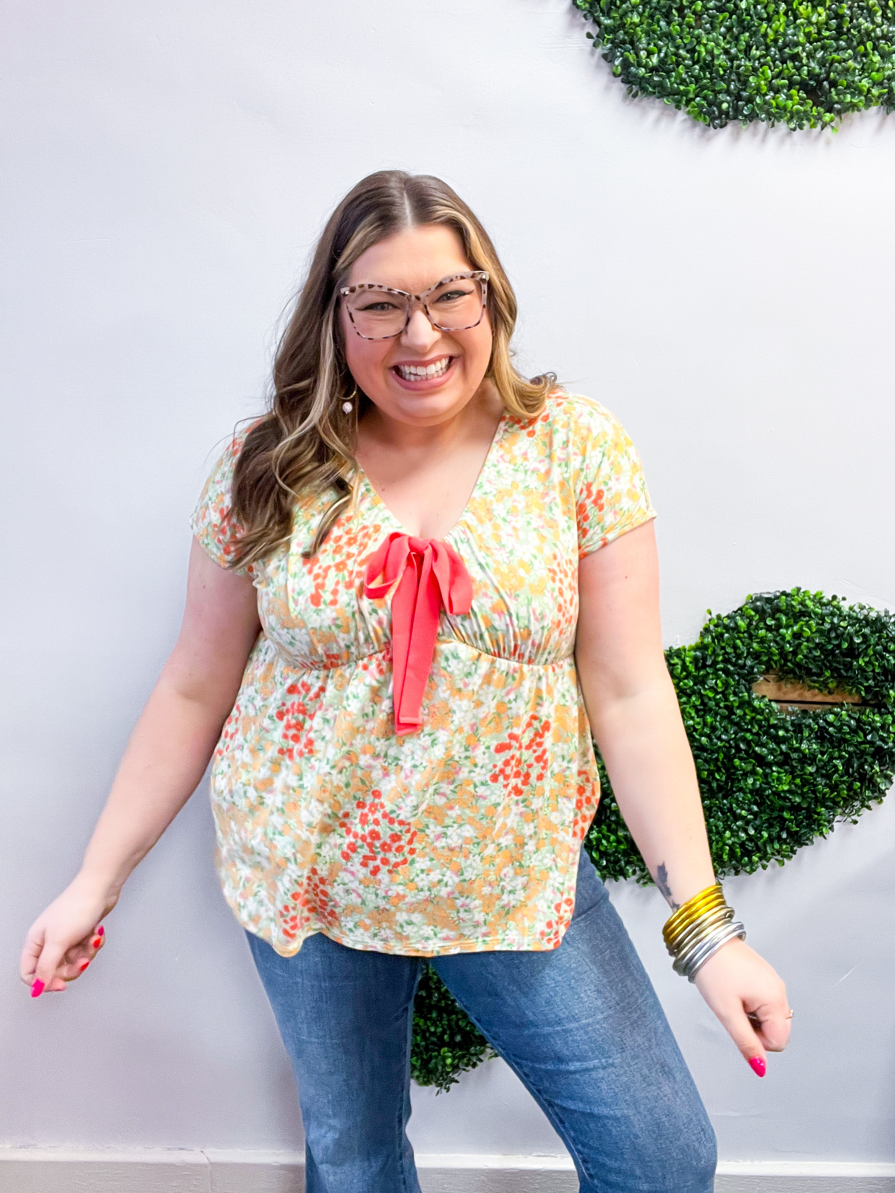 Sunny Days Floral Bow Top in Sage