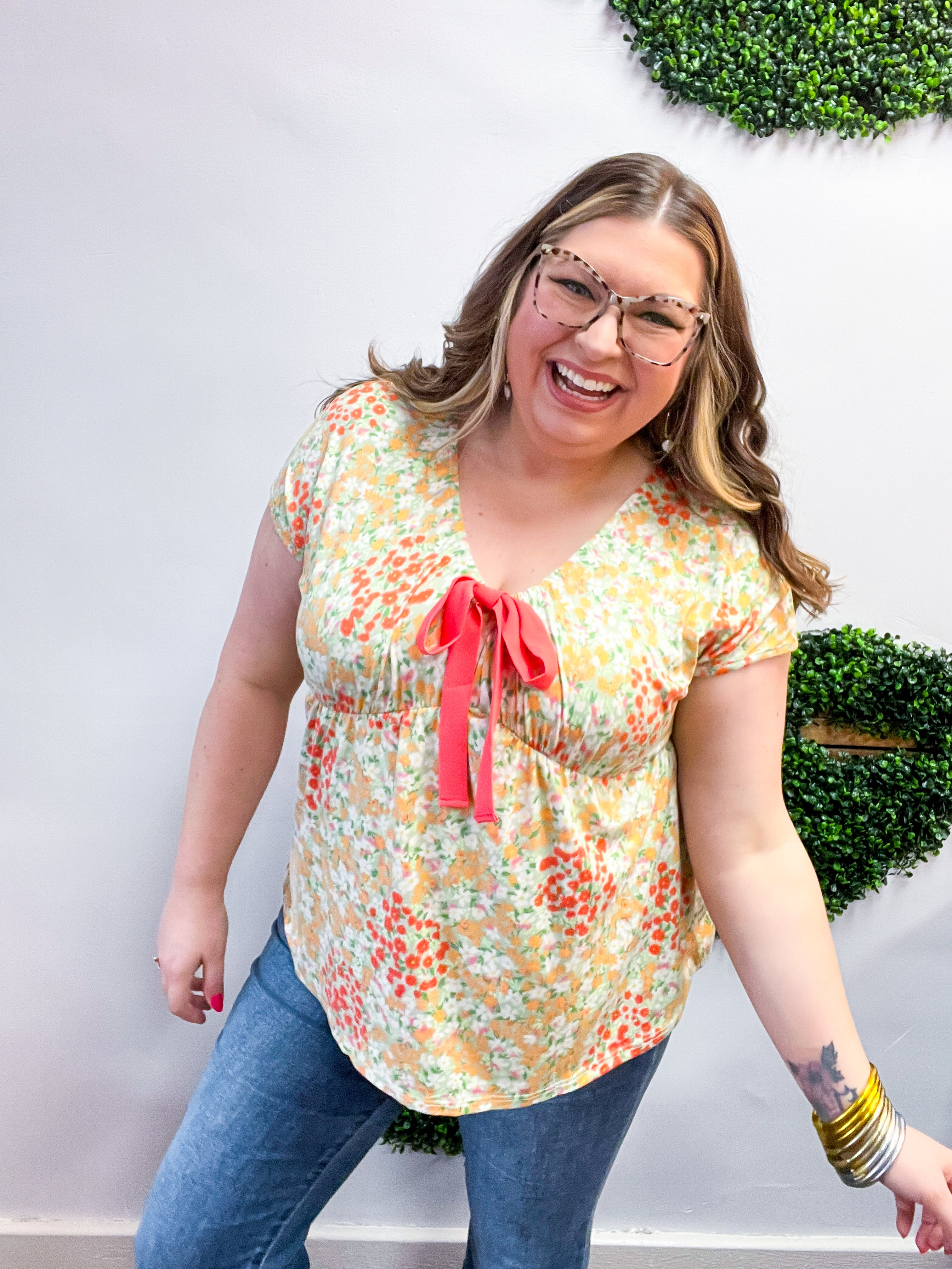 Sunny Days Floral Bow Top in Sage