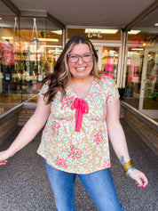 Sunny Days Floral Bow Top in Sage