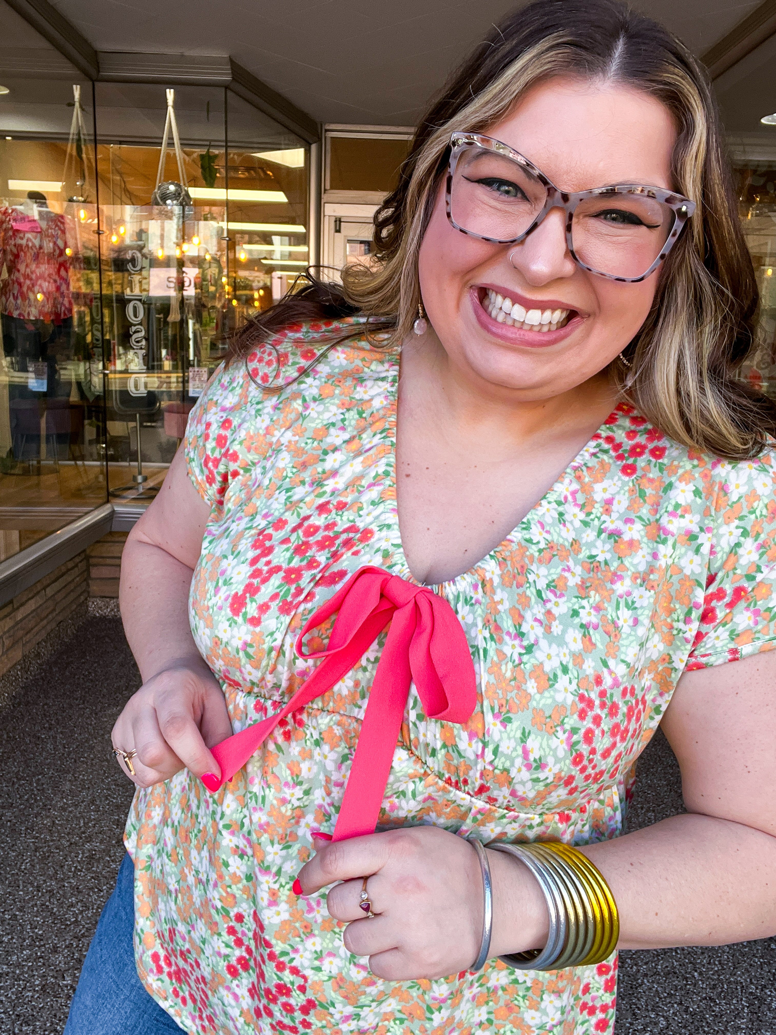 Sunny Days Floral Bow Top in Sage