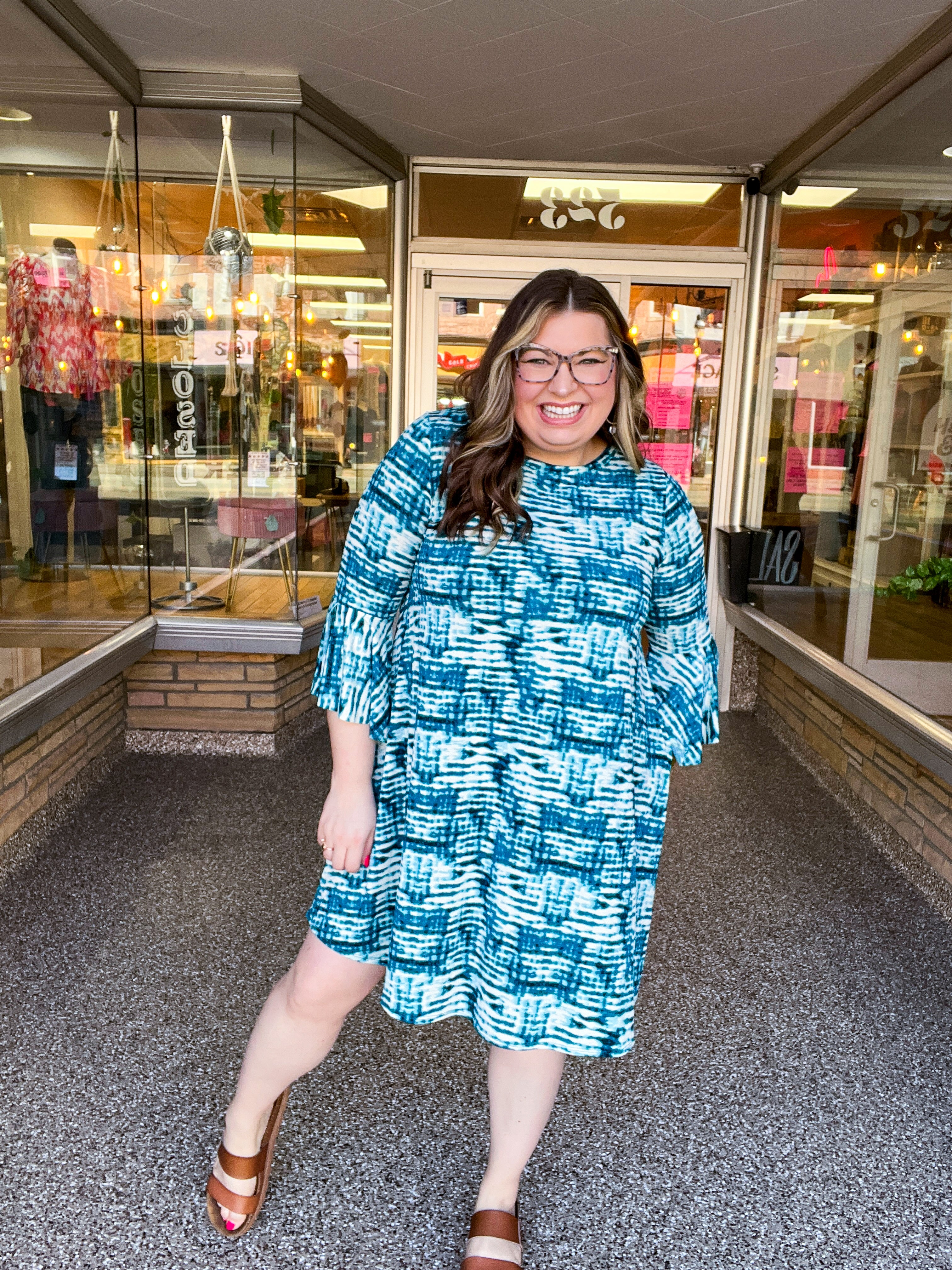 Blue Skies Ahead Bell Sleeve Swing Dress