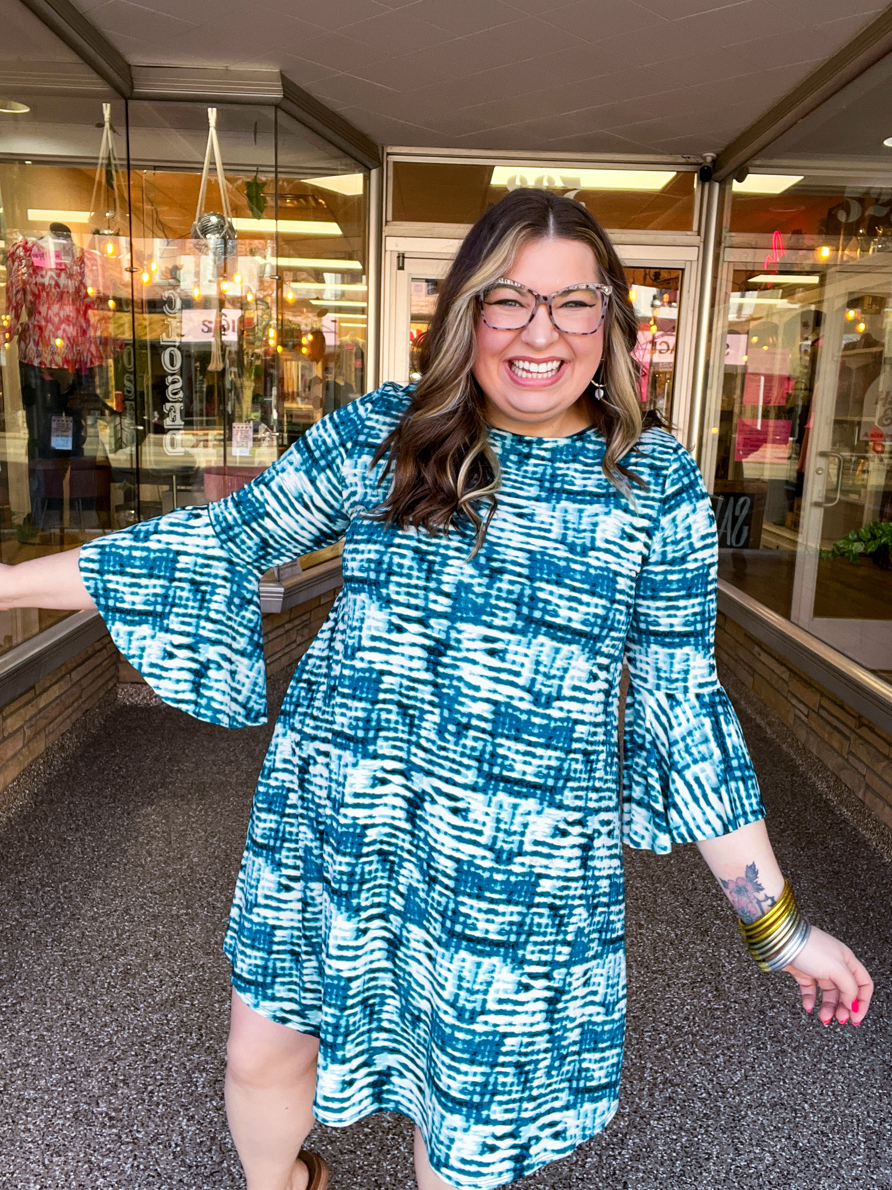 Blue Skies Ahead Bell Sleeve Swing Dress