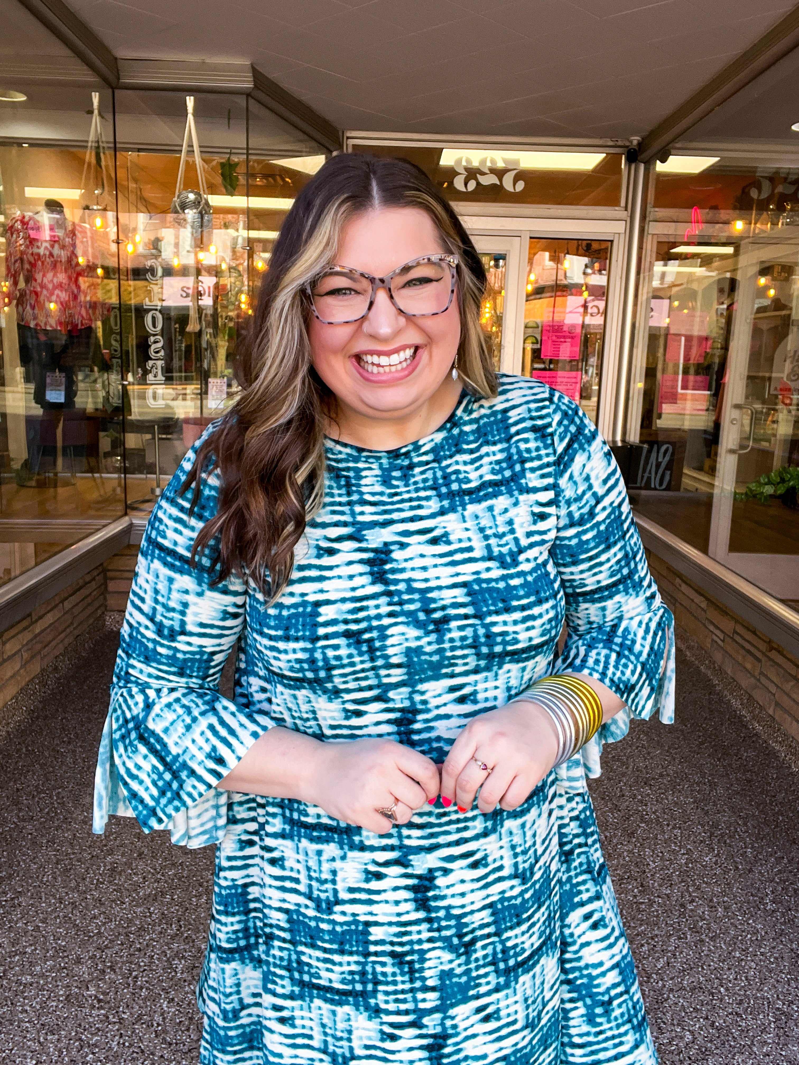 Blue Skies Ahead Bell Sleeve Swing Dress