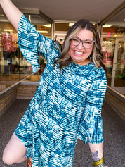 Blue Skies Ahead Bell Sleeve Swing Dress