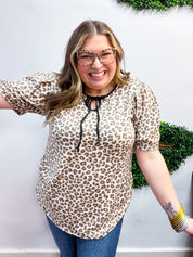 Purrfectly Styled Animal Print Tie Neck Top