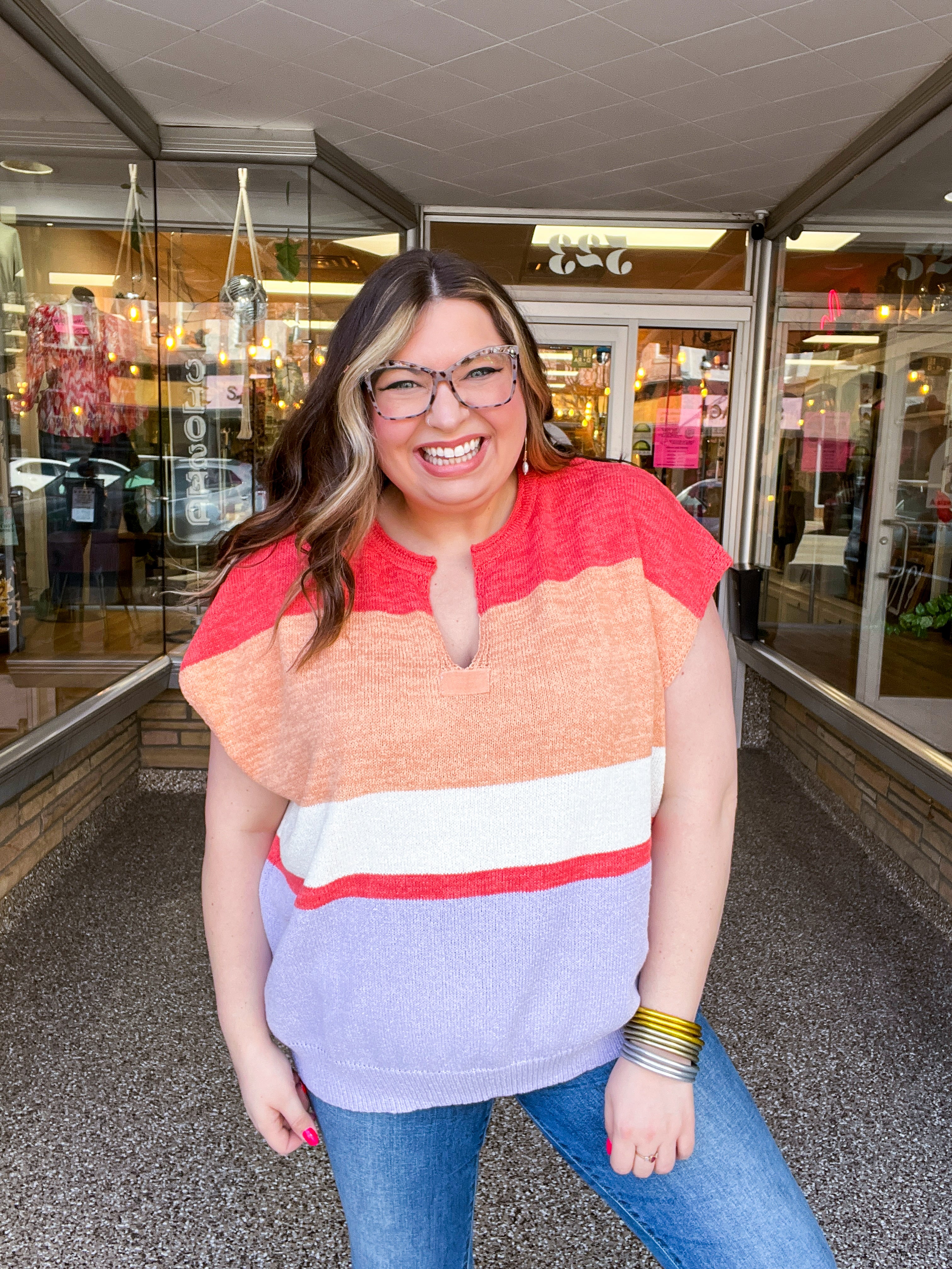 Sunset Stripes Knit Vest Top