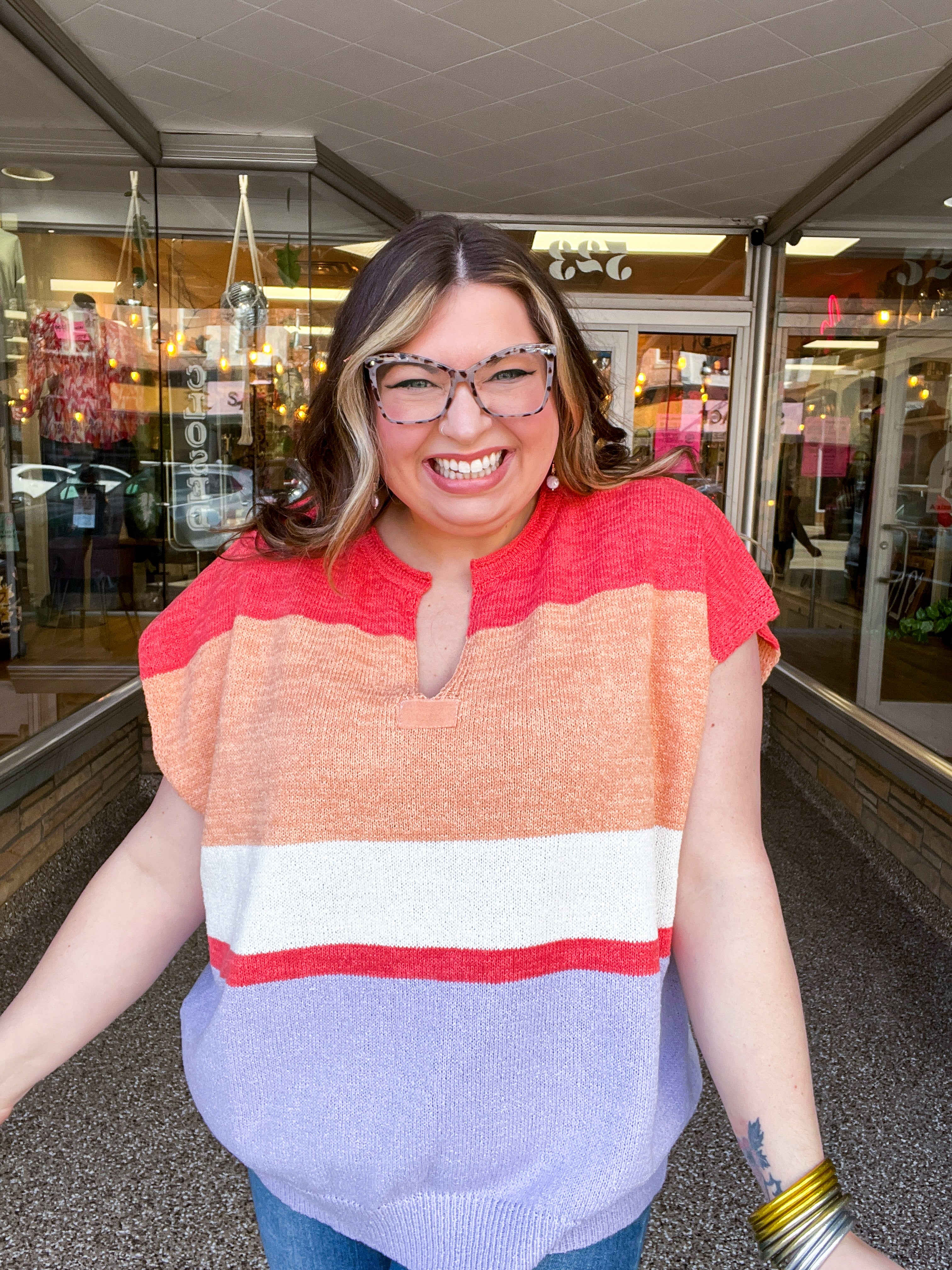Sunset Stripes Knit Vest Top