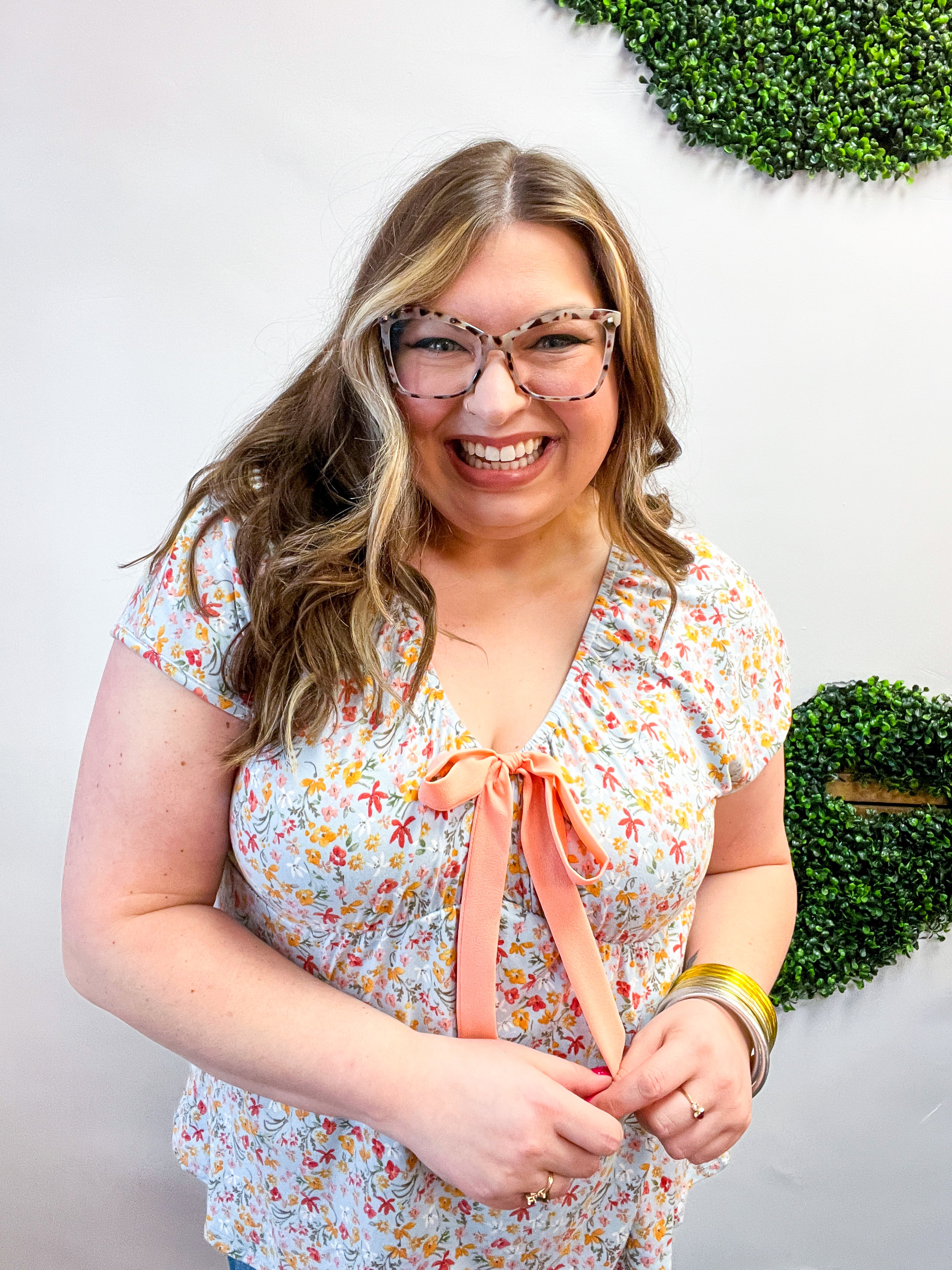 Sunny Days Floral Bow Top in Sky Blue