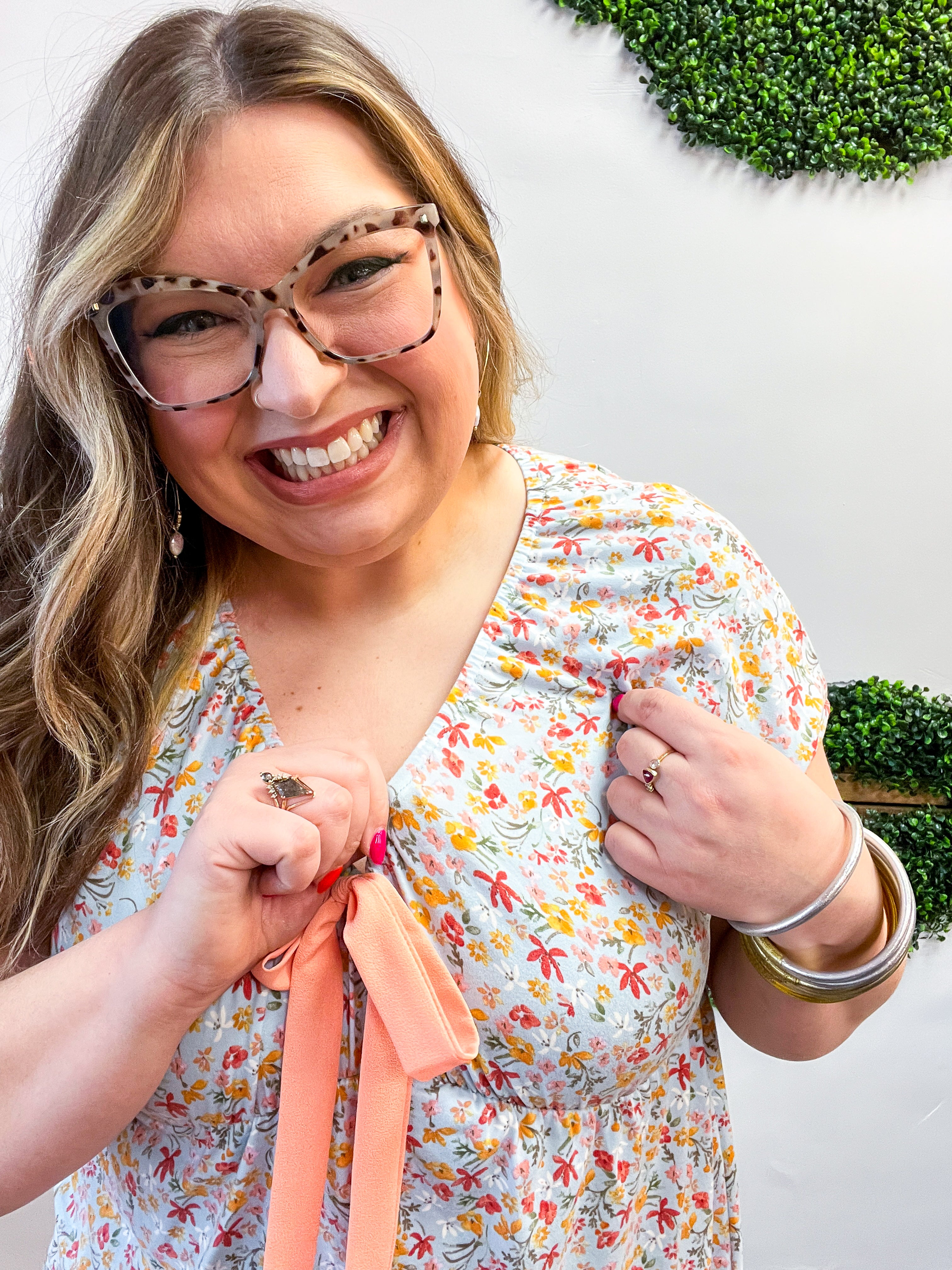 Sunny Days Floral Bow Top in Sky Blue
