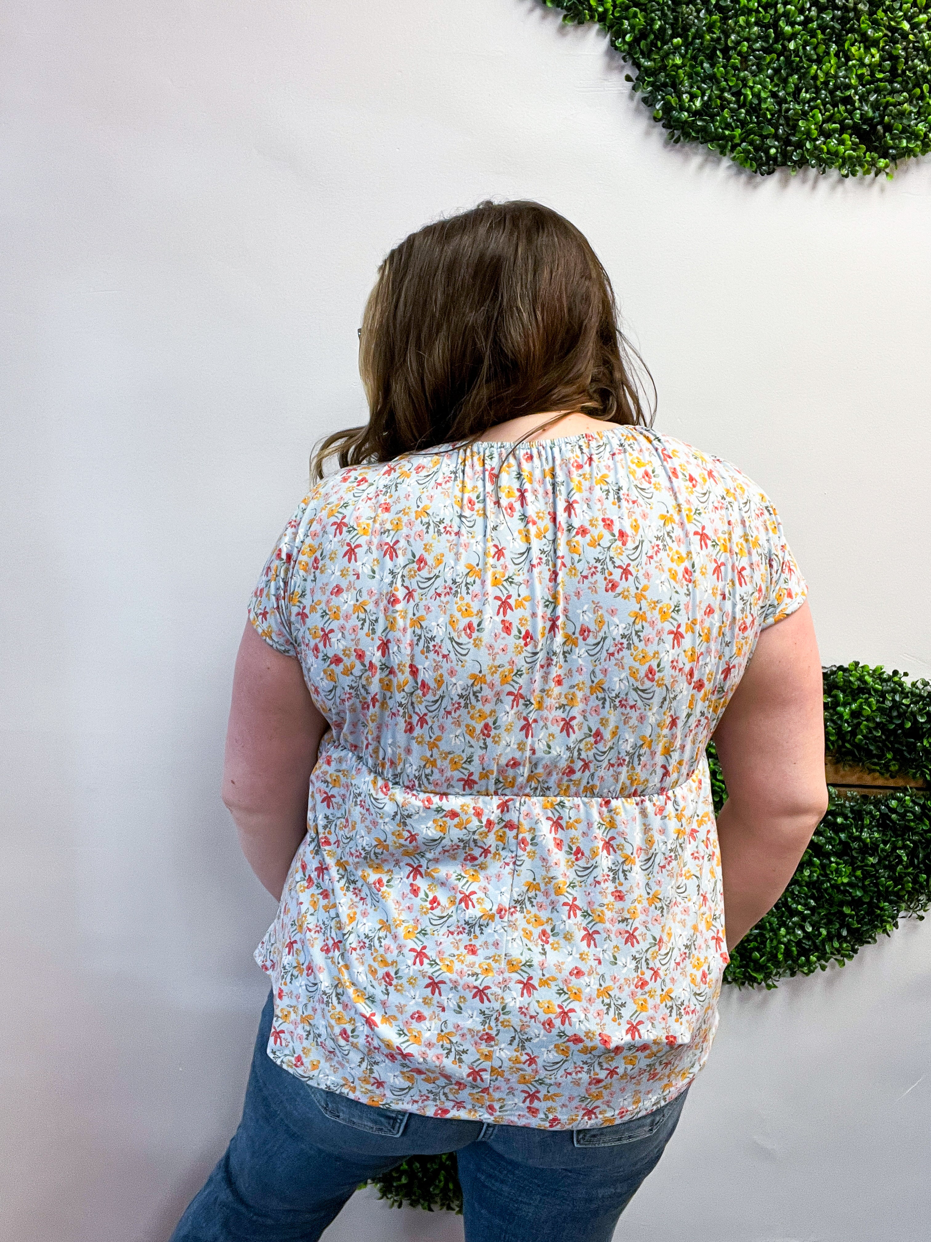 Sunny Days Floral Bow Top in Sky Blue