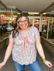 Sunny Days Floral Bow Top in Sky Blue