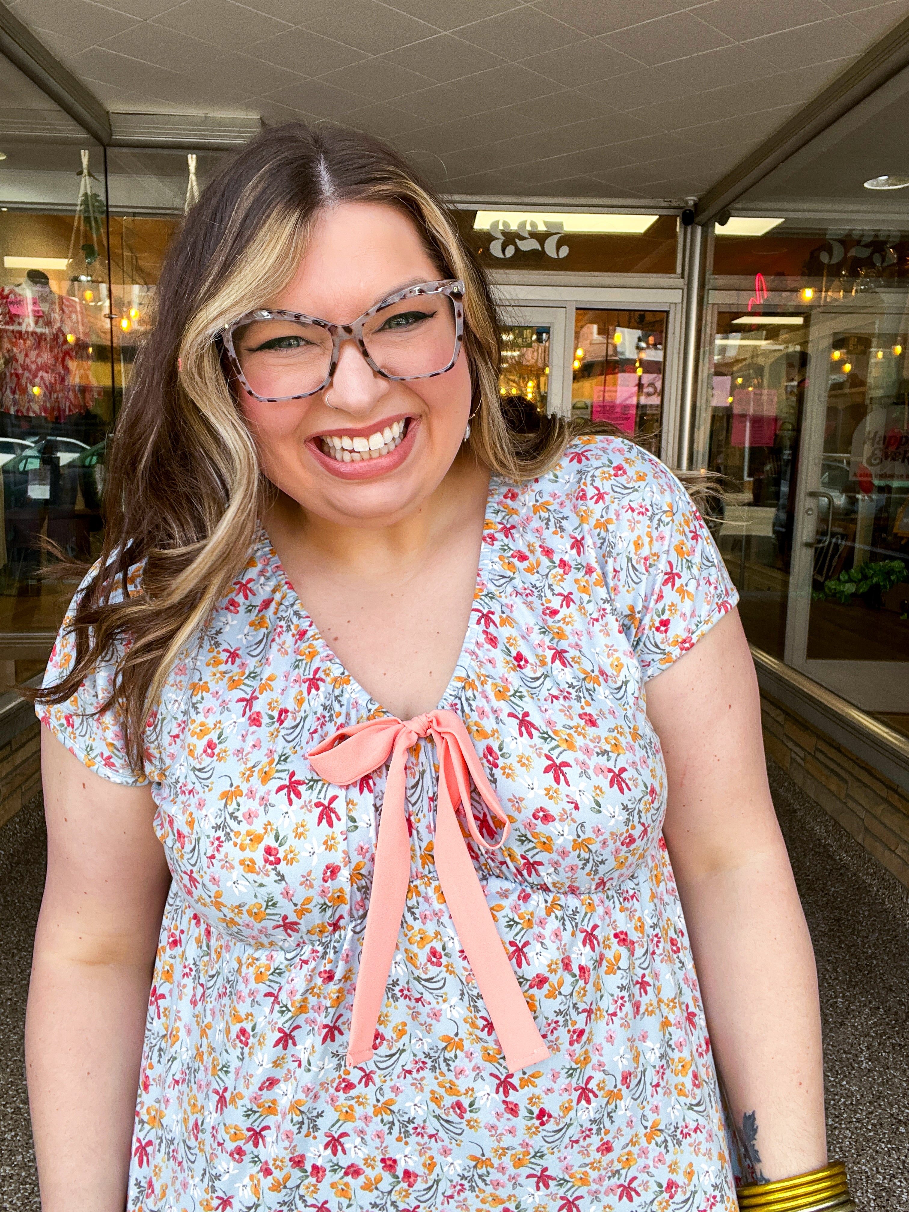 Sunny Days Floral Bow Top in Sky Blue