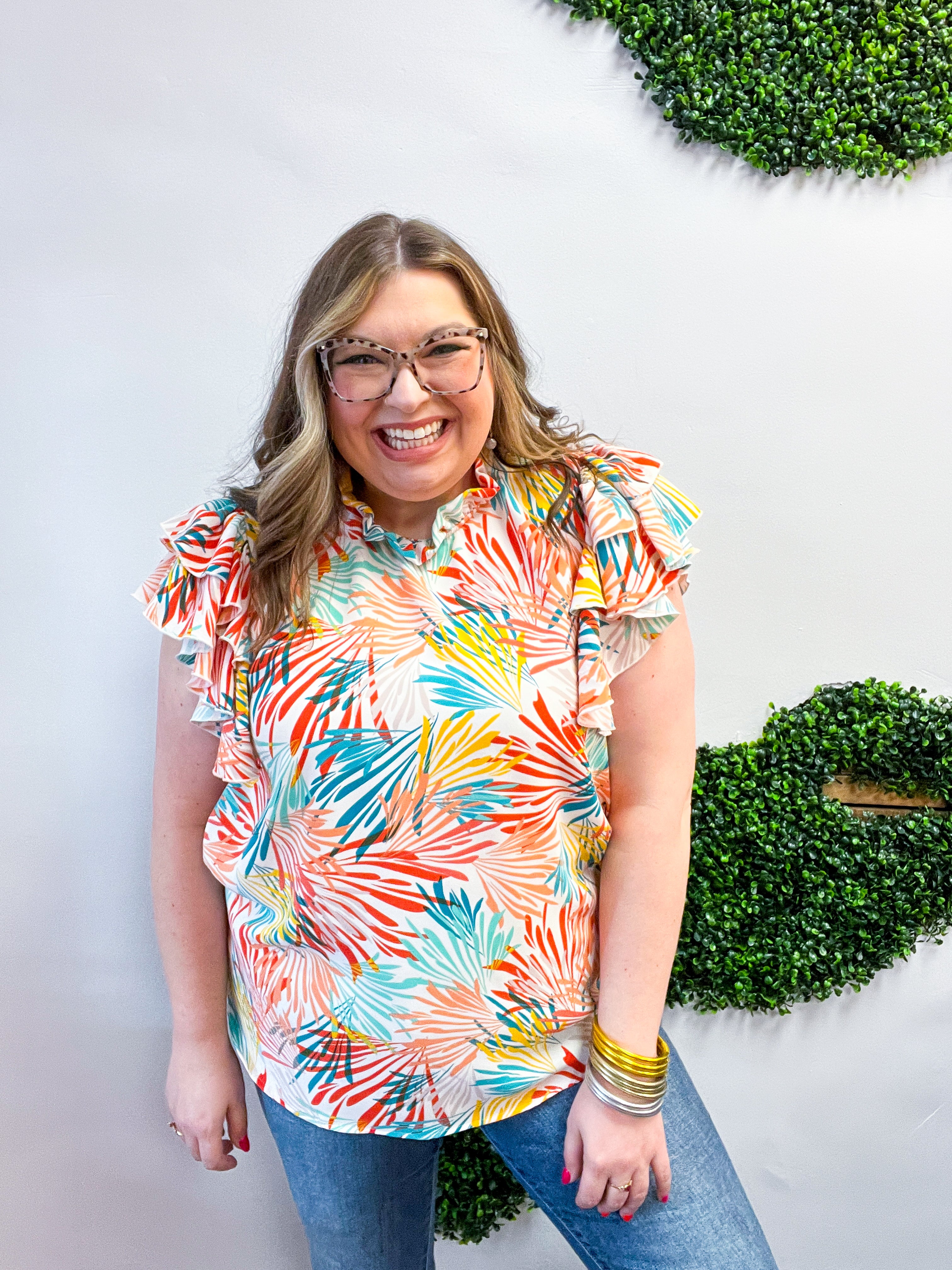 Paradise Palms Ruffle Blouse
