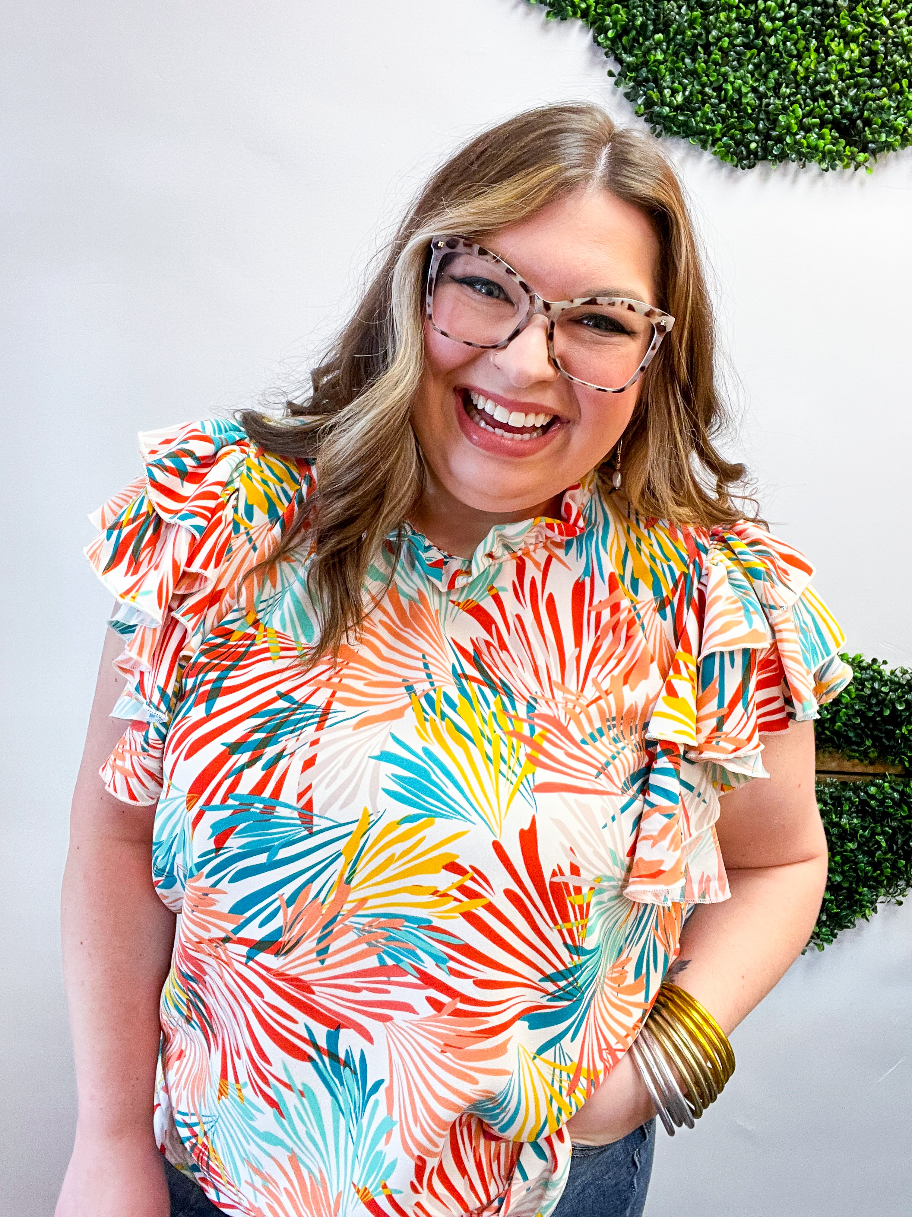 Paradise Palms Ruffle Blouse