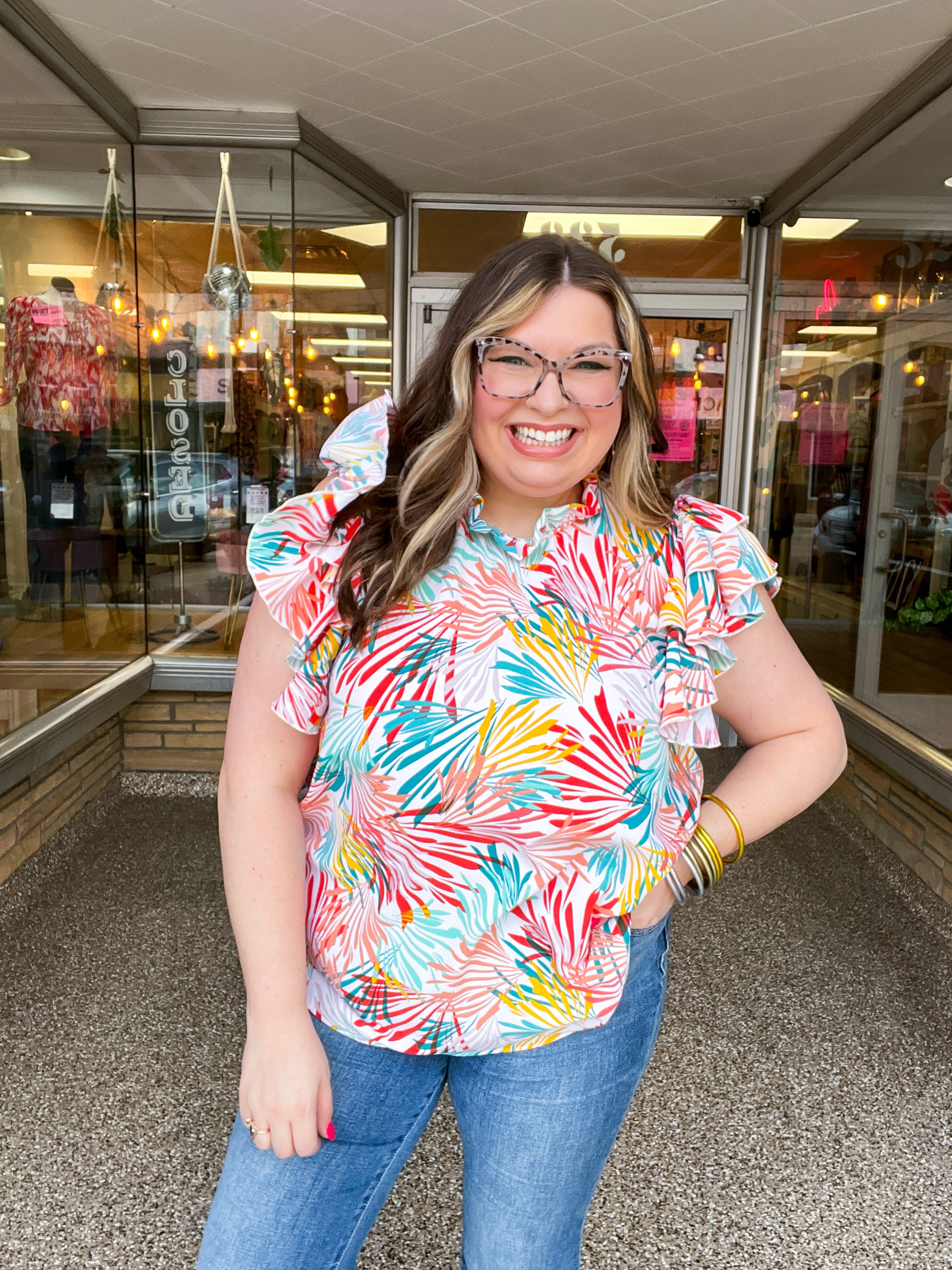 Paradise Palms Ruffle Blouse