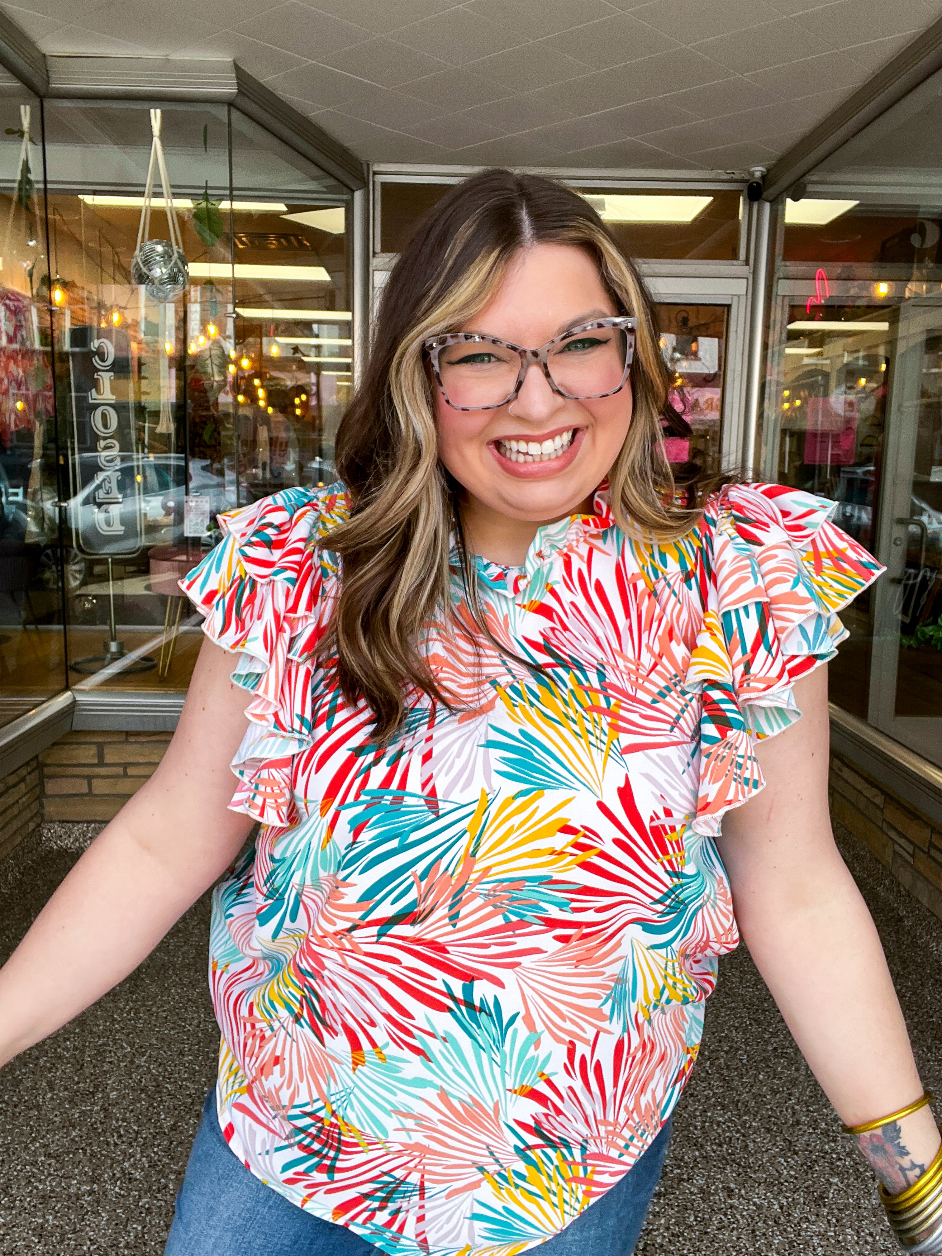 Paradise Palms Ruffle Blouse