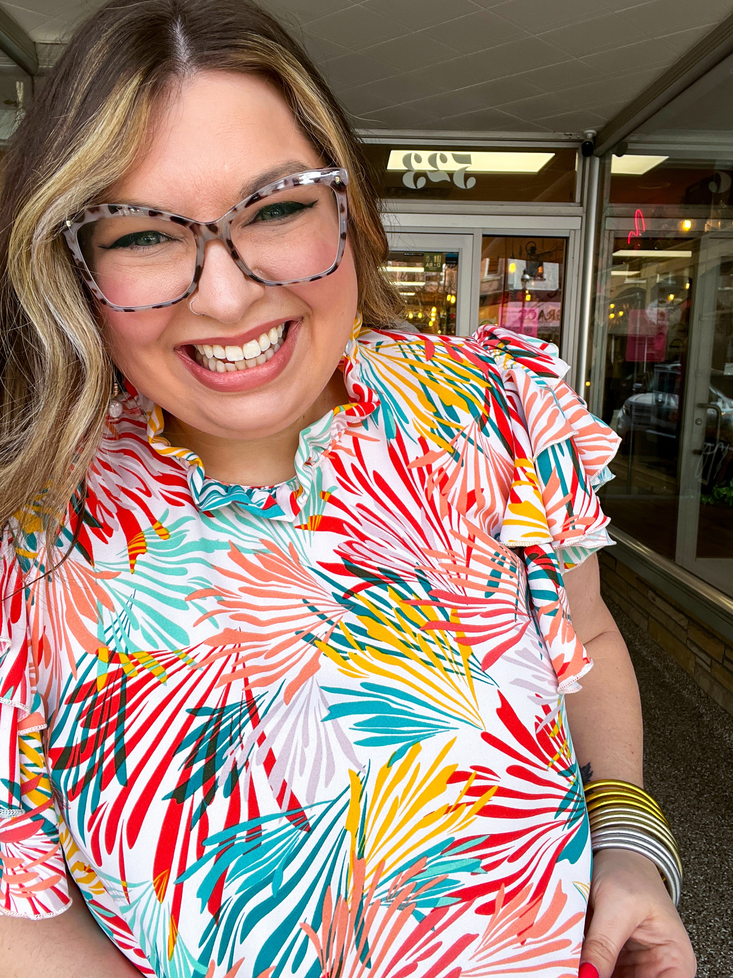 Paradise Palms Ruffle Blouse