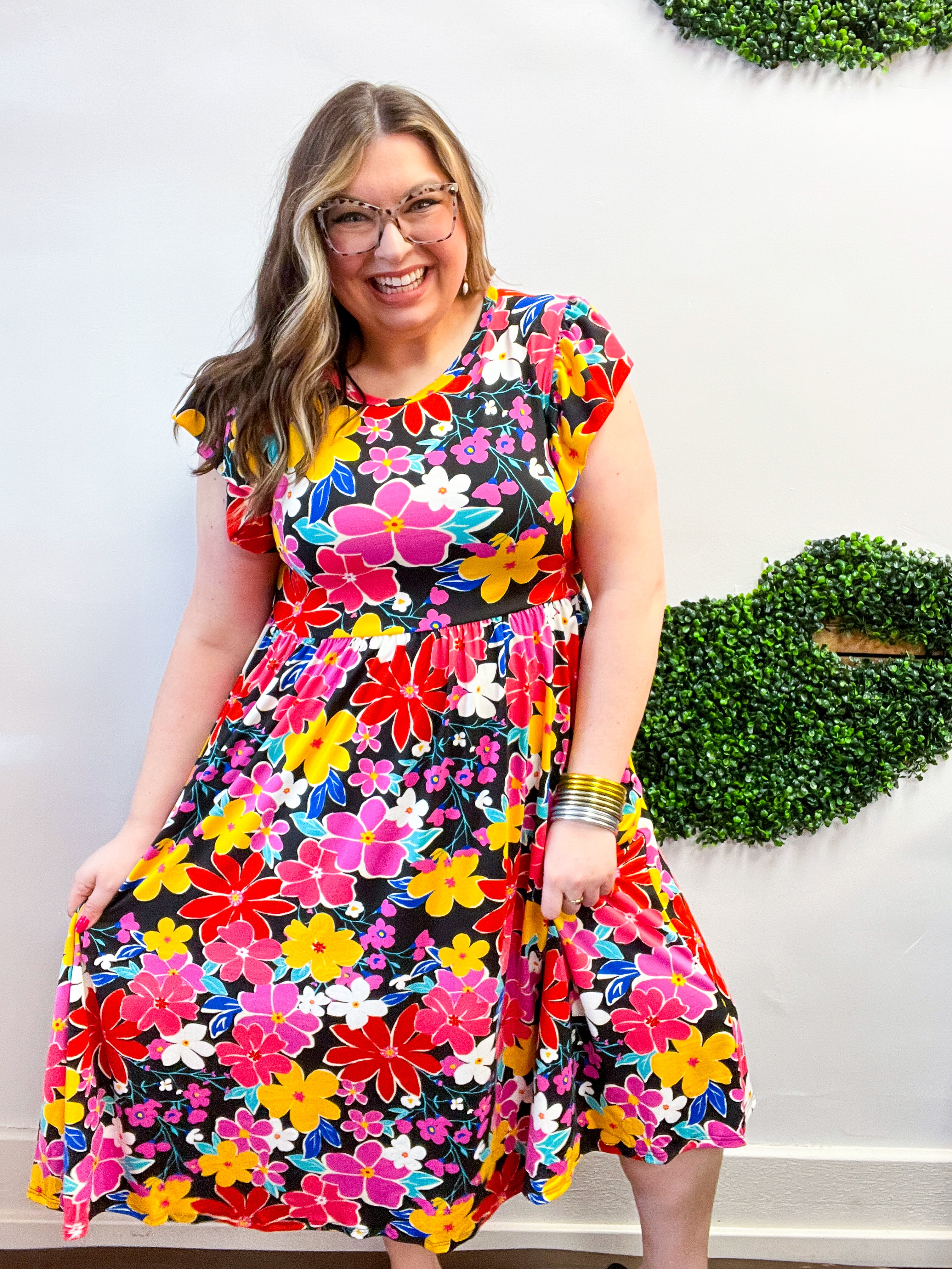 Electric Blooms Midi Dress